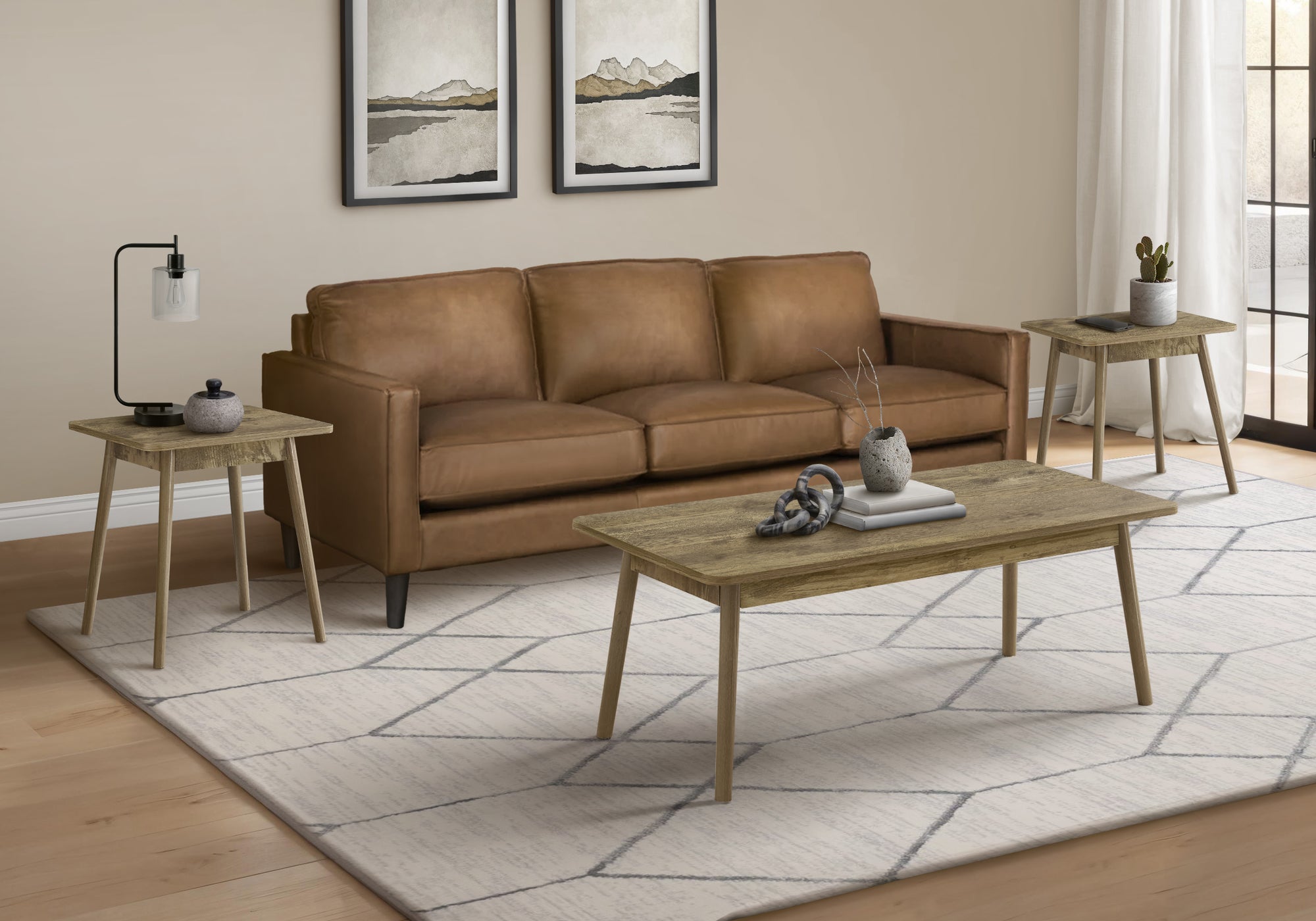 MN-R787852P    Table Set, 3pcs Set, Coffee, End, Side, Accent, Living Room, Light Brown Laminate, Mid Century, Modern