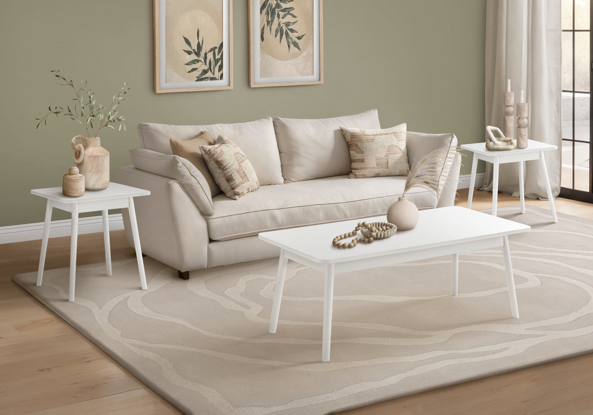 MN-747853P    Table Set, 3pcs Set, Coffee, End, Side, Accent, Living Room, White Laminate, Mid Century, Modern