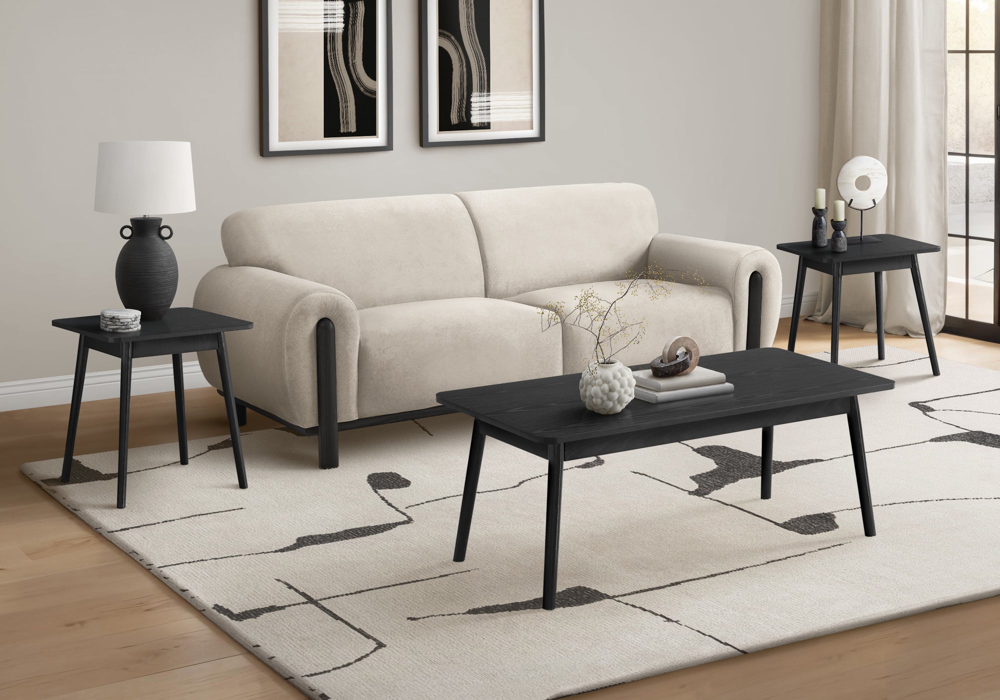 MN-757854P    Table Set, 3pcs Set, Coffee, End, Side, Accent, Living Room, Black Laminate, Mid Century, Modern