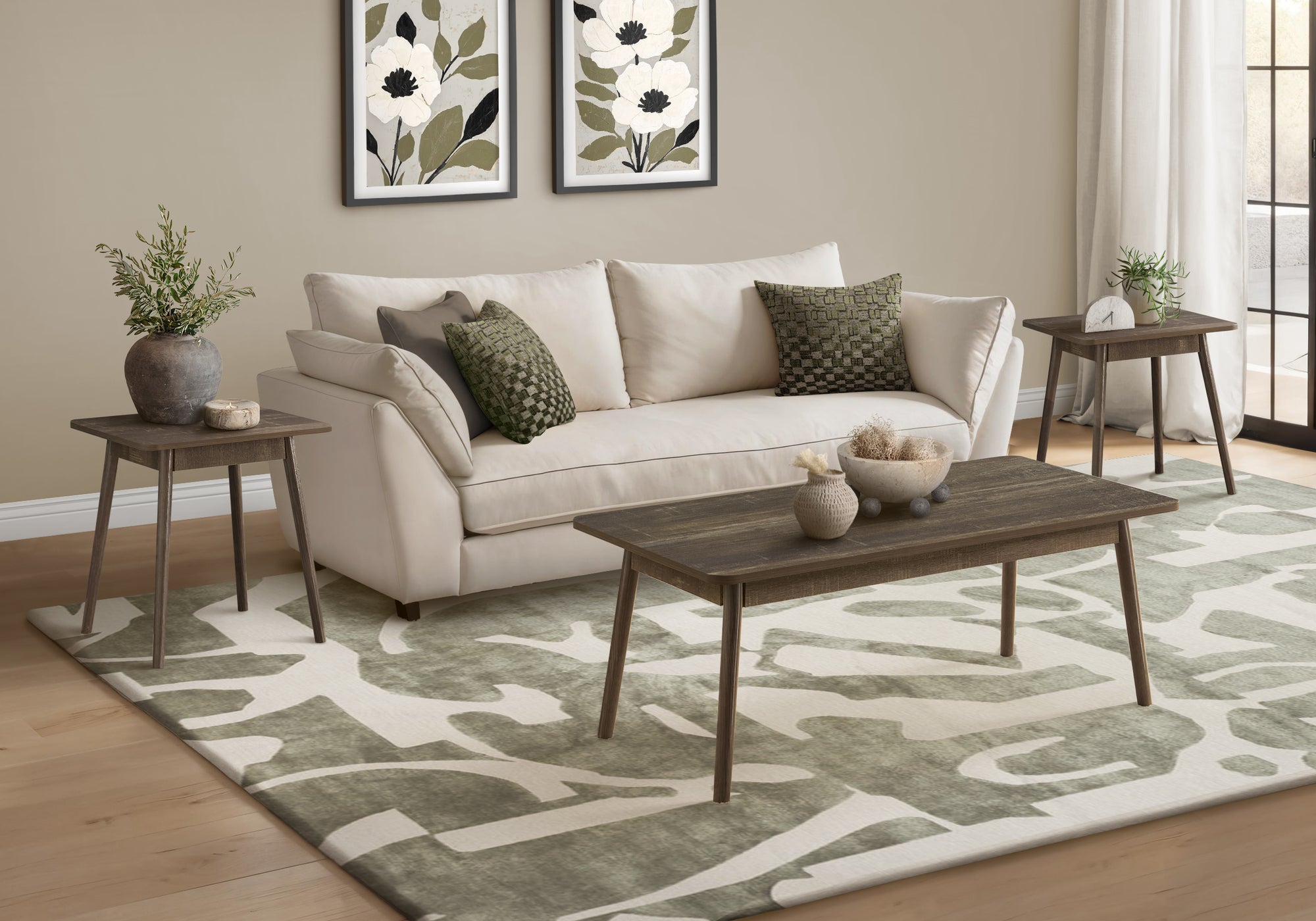 MN-R787856P    Table Set, 3pcs Set, Coffee, End, Side, Accent, Living Room, Dark Brown Laminate, Mid Century, Modern