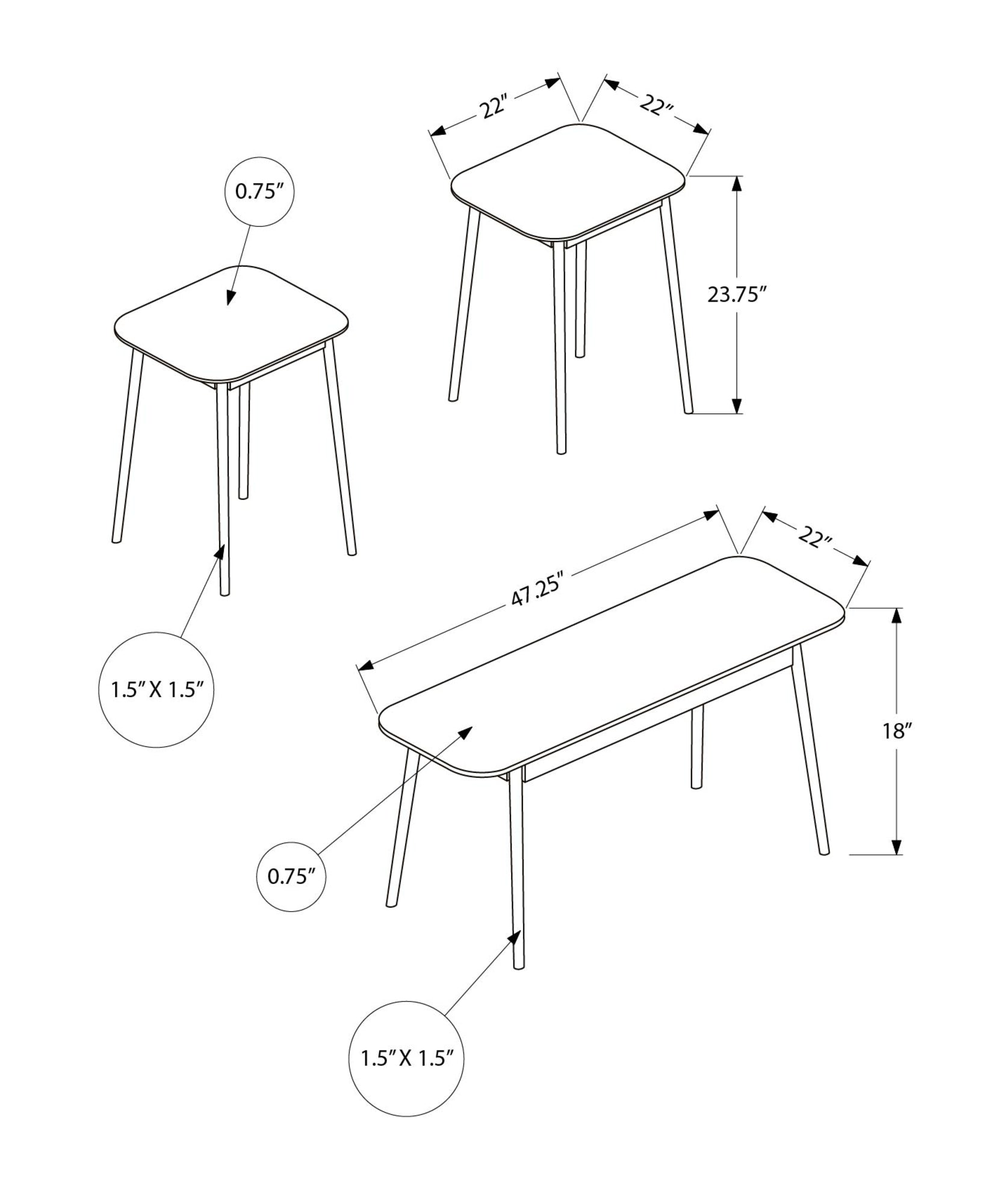 MN-787857P    Table Set, 3pcs Set, Coffee, End, Side, Accent, Living Room, Natural Laminate, Mid Century, Modern