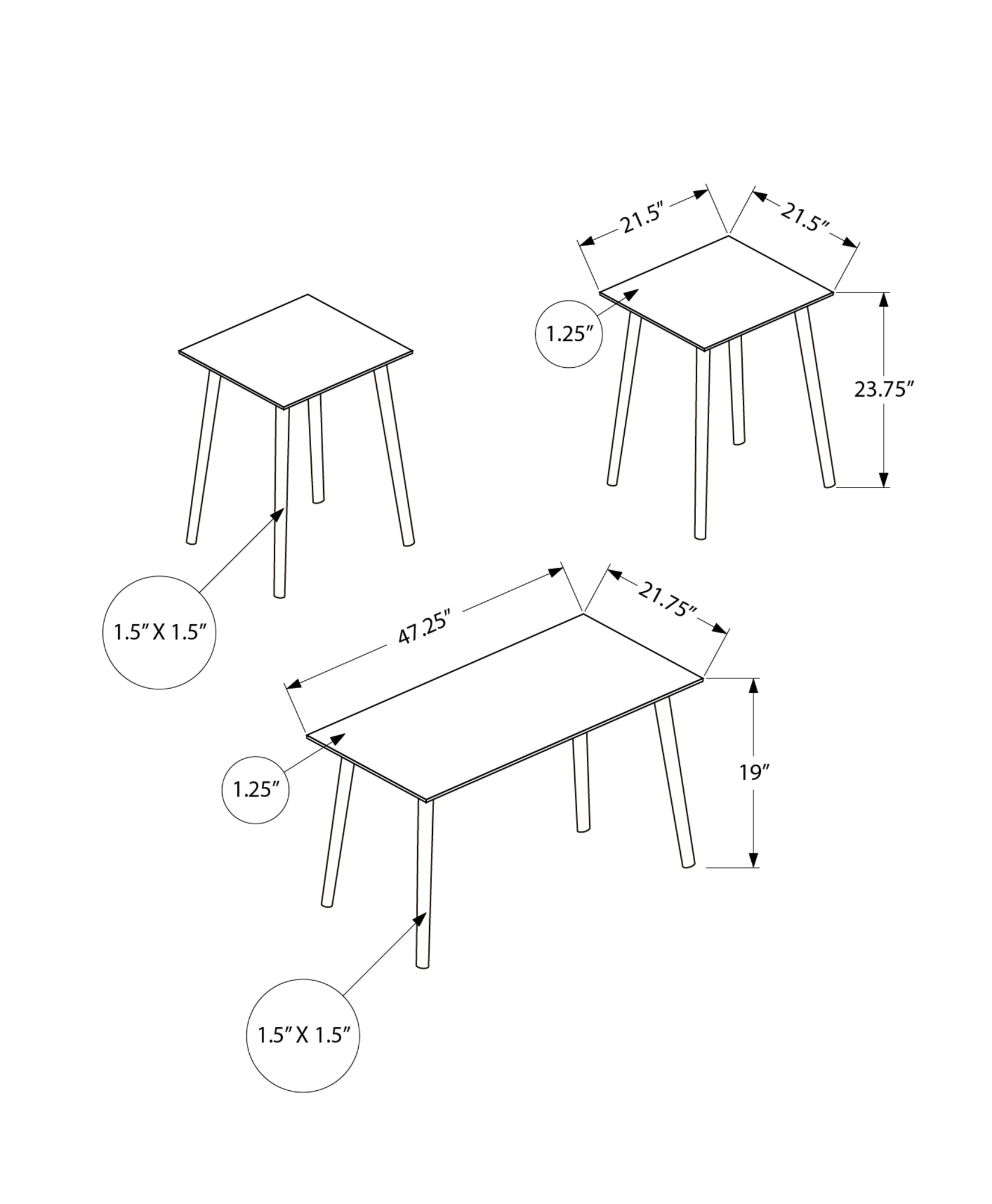MN-T917899P    Table Set, 3pcs Set, Accent, Coffee, End, Living Room, Dark Walnut, Contemporary, Modern