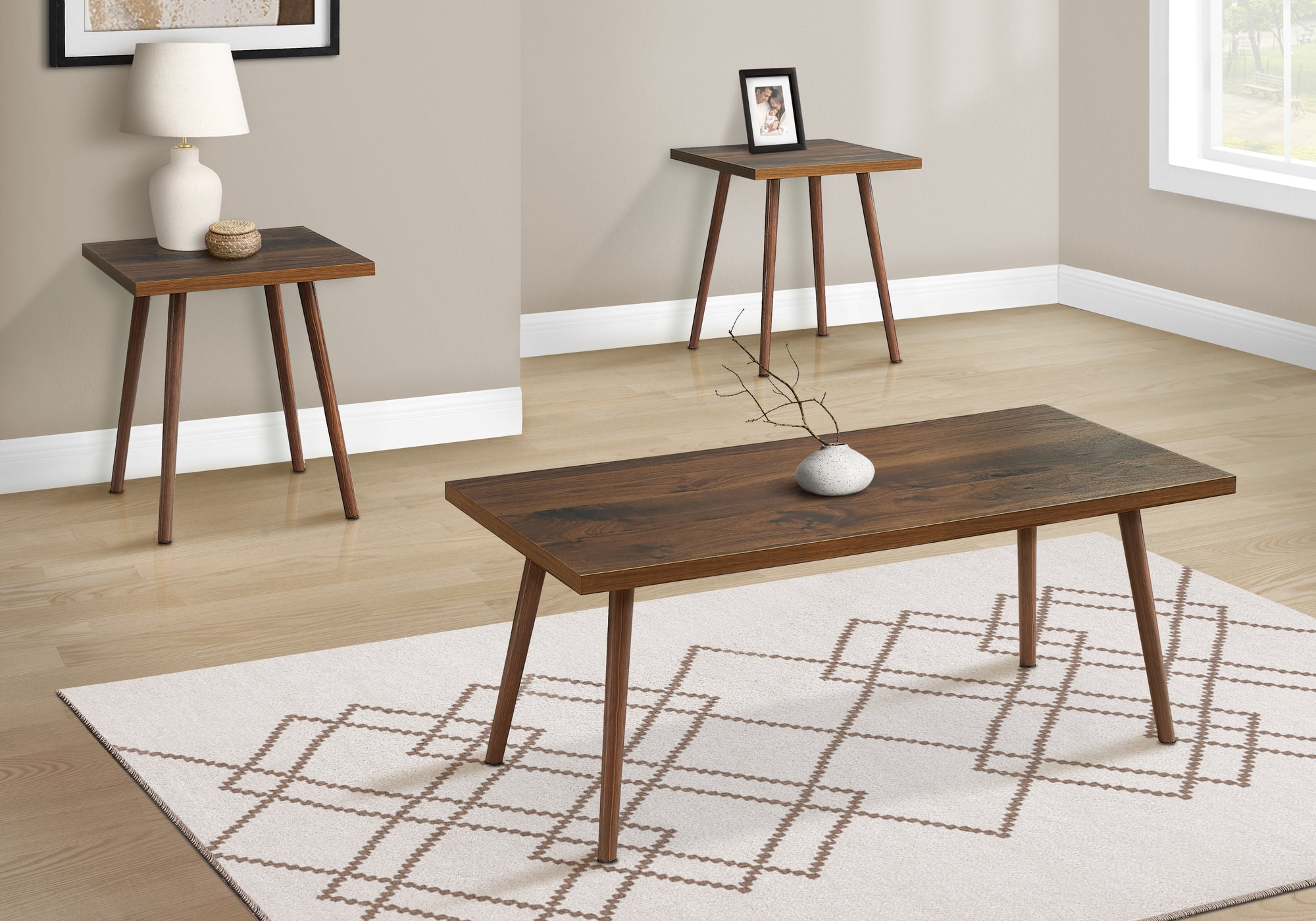 MN-T917899P    Table Set, 3pcs Set, Accent, Coffee, End, Living Room, Dark Walnut, Contemporary, Modern