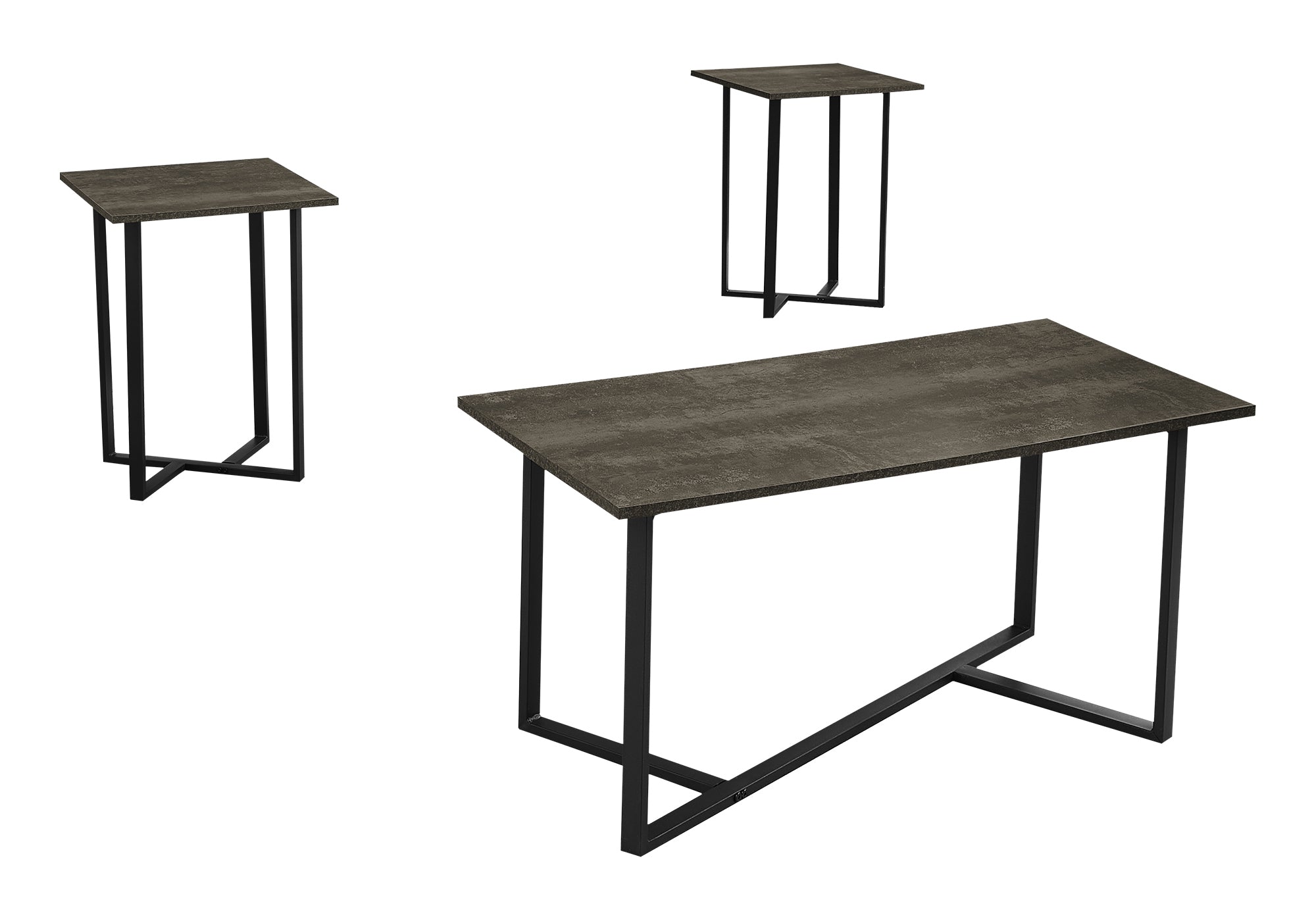 MN-907975P    Table Set, 3pcs Set, Coffee, End, Living Room, Dark Bronze Laminate, Black Metal, Contemporary, Modern