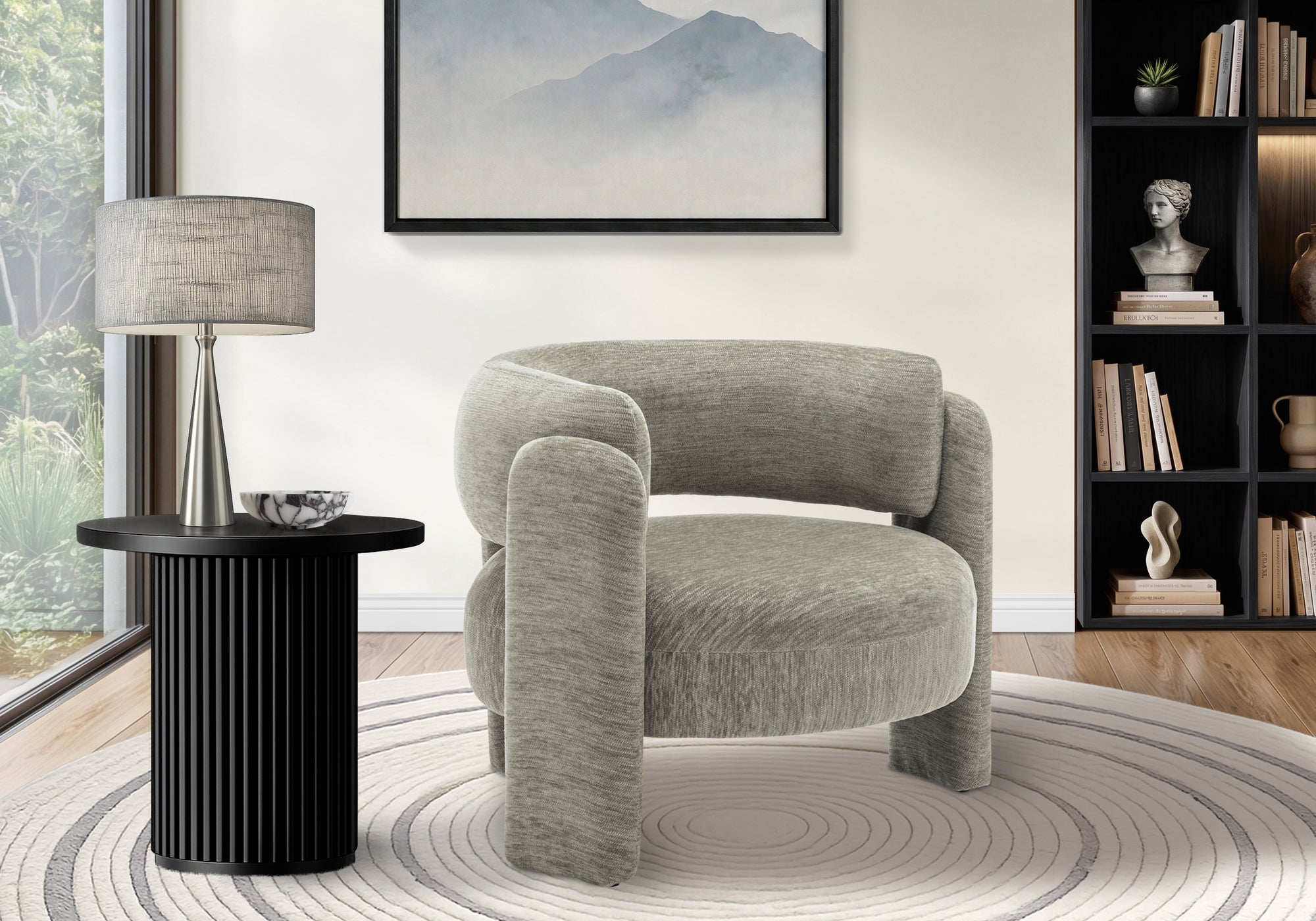 MN-488014    Accent Chair, 29"h, Upholstered, Light Grey Fabric, Contemporary, Modern
