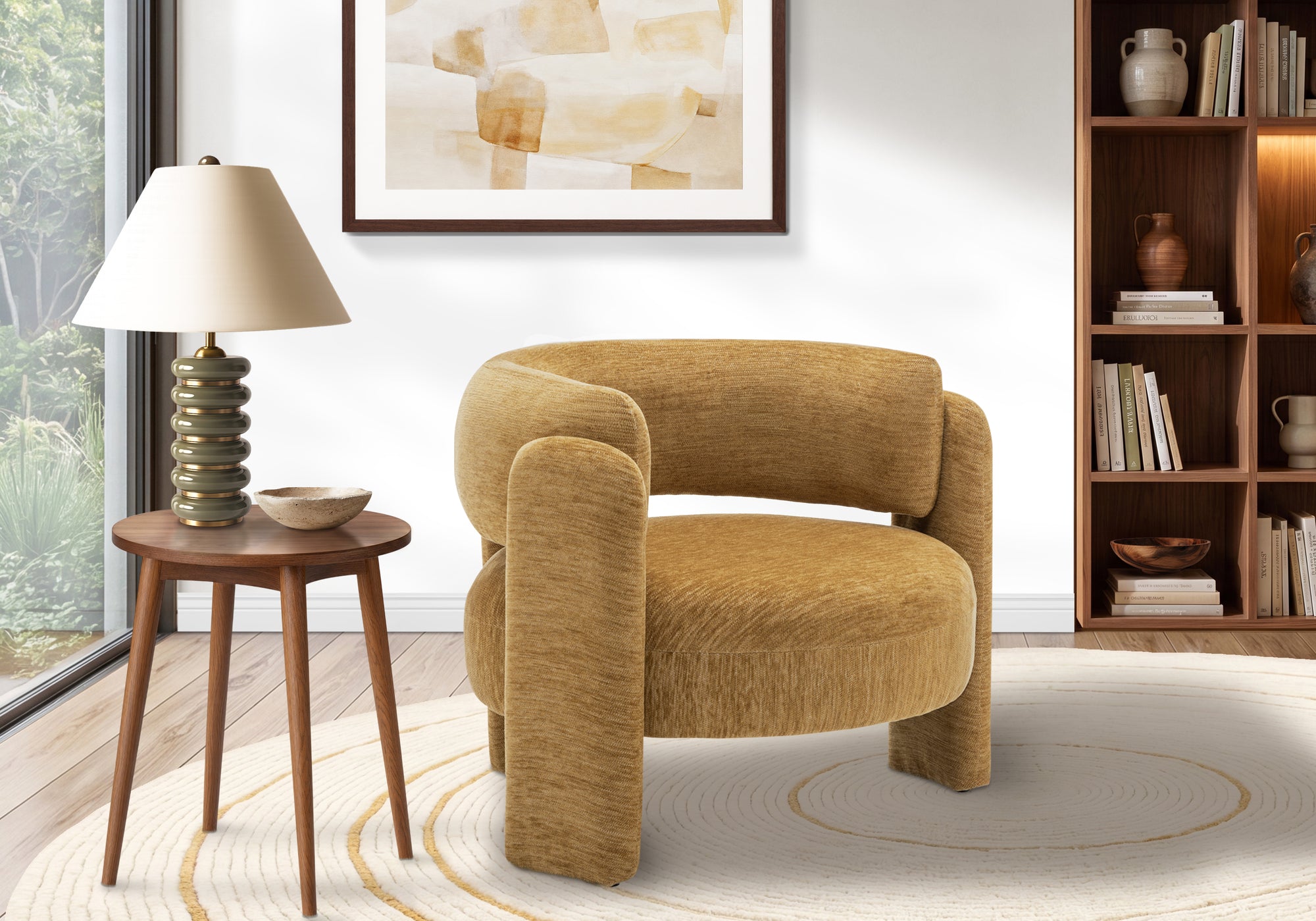 MN-498015    Accent Chair, 29"h, Upholstered, Gold Fabric, Contemporary, Modern