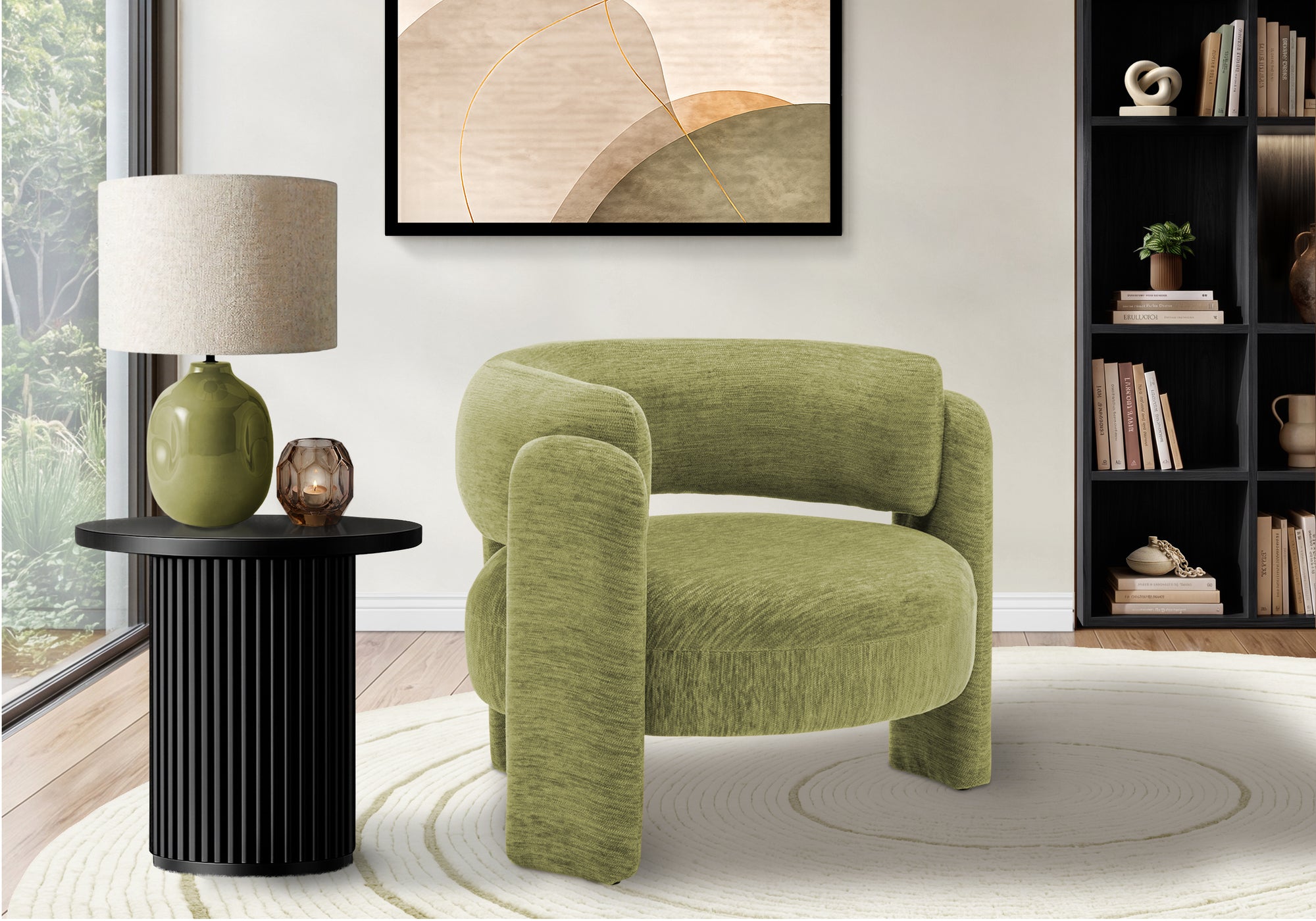 MN-508016    Accent Chair, 29"h, Upholstered, Green Fabric, Contemporary, Modern