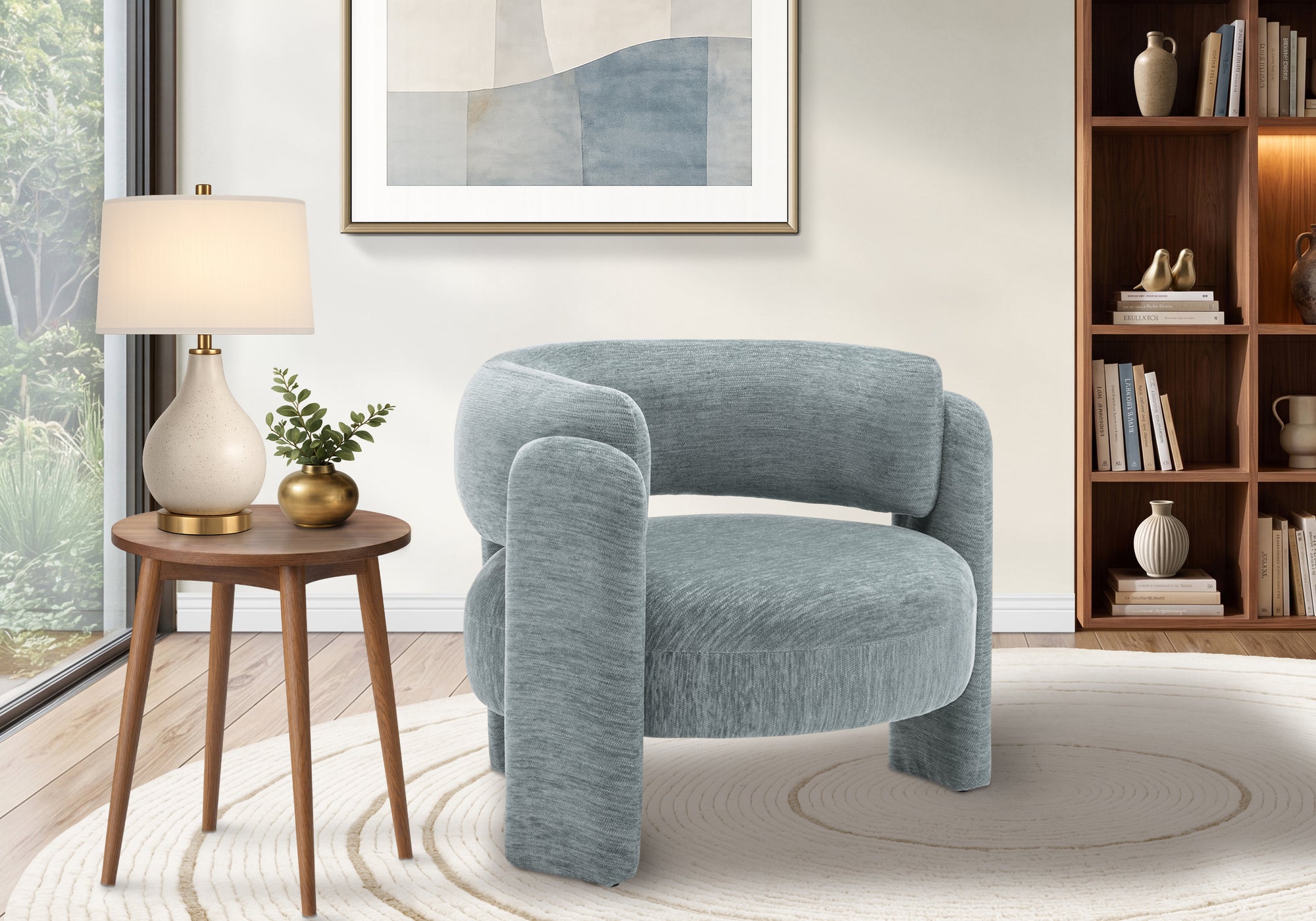MN-518017    Accent Chair, 29"h, Upholstered, Light Blue Fabric, Contemporary, Modern