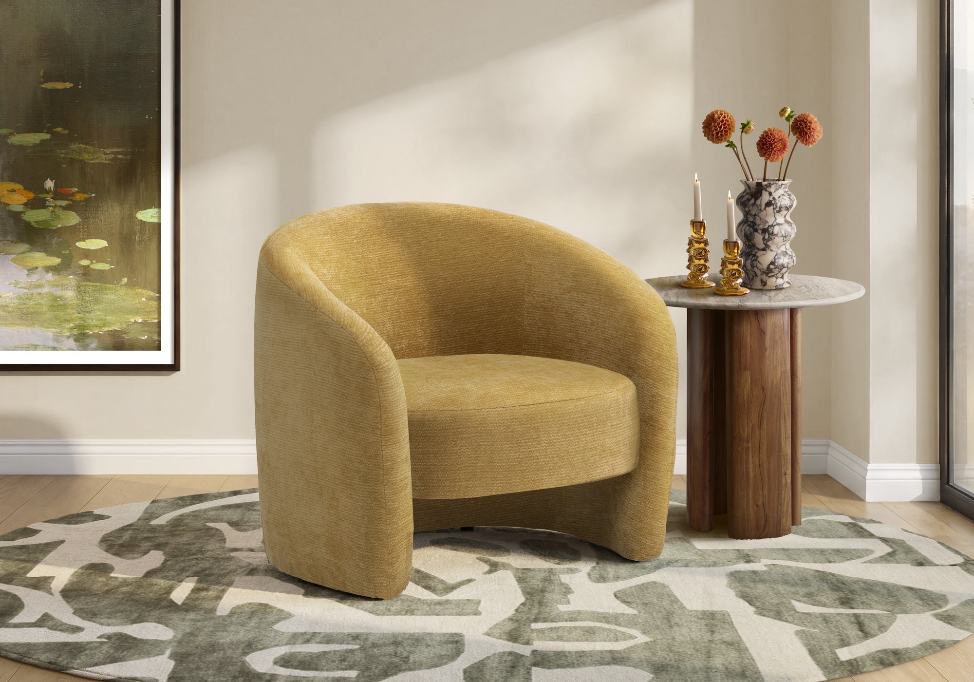 MN-528022    Accent Chair, 29"h, Upholstered, Gold Fabric, Contemporary, Modern