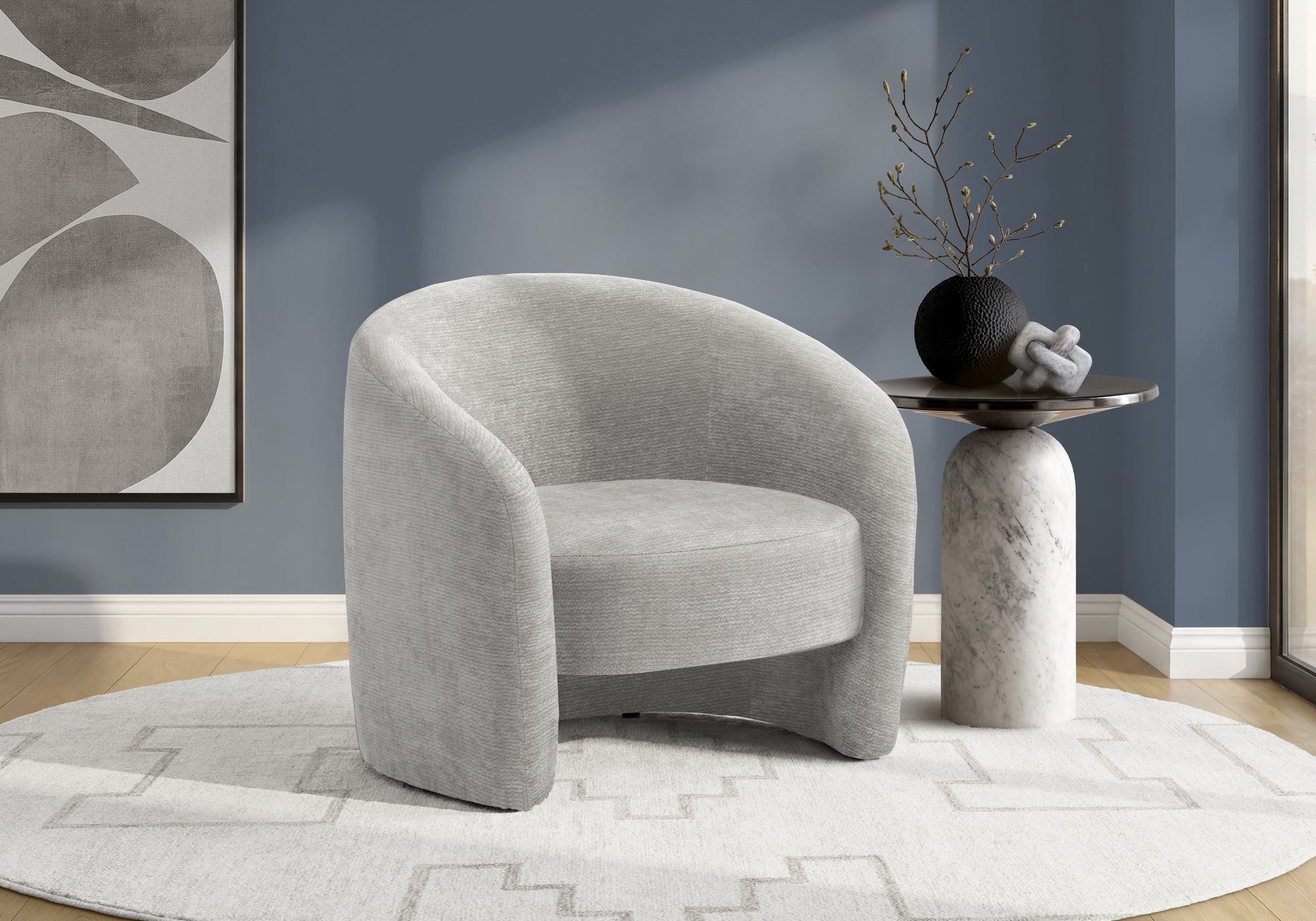 MN-548024    Accent Chair, 29"h, Upholstered, Light Grey Fabric, Contemporary, Modern
