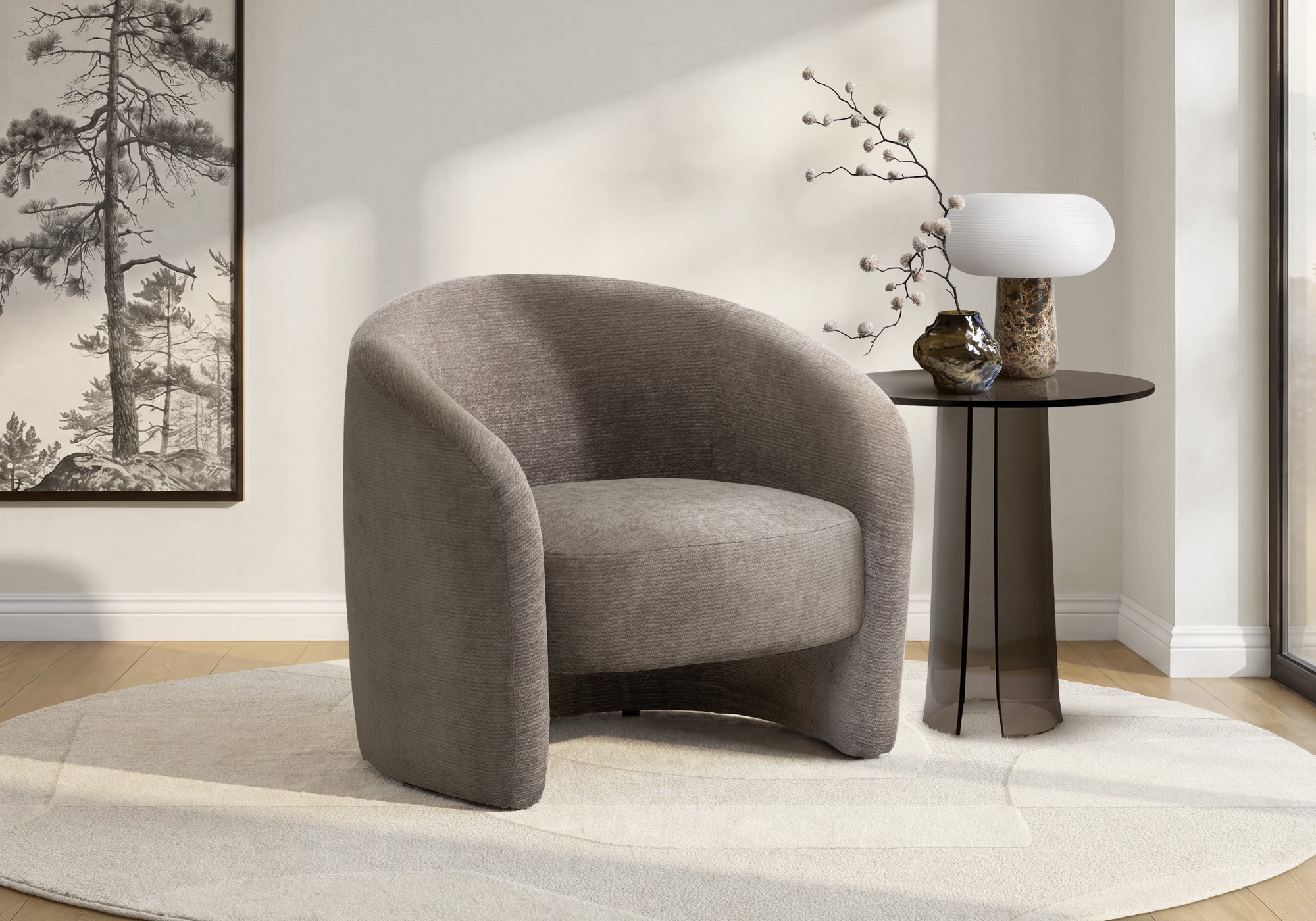 MN-558025    Accent Chair, 29"h, Upholstered, Light Brown Fabric, Contemporary, Modern