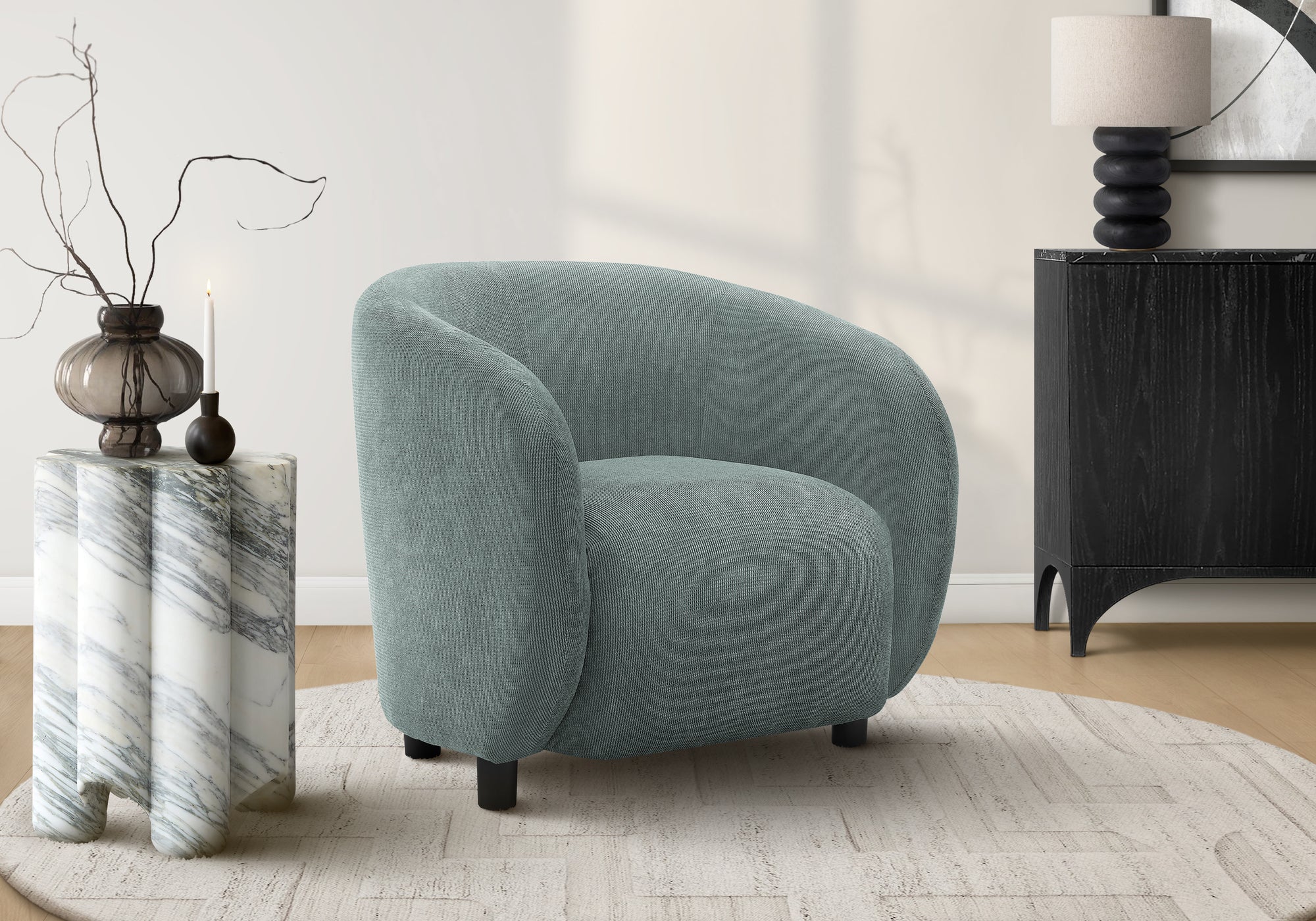 MN-308062    Accent Chair, 29"h, Upholstered, Living Room, Bedroom, Green Fabric, Contemporary, Modern