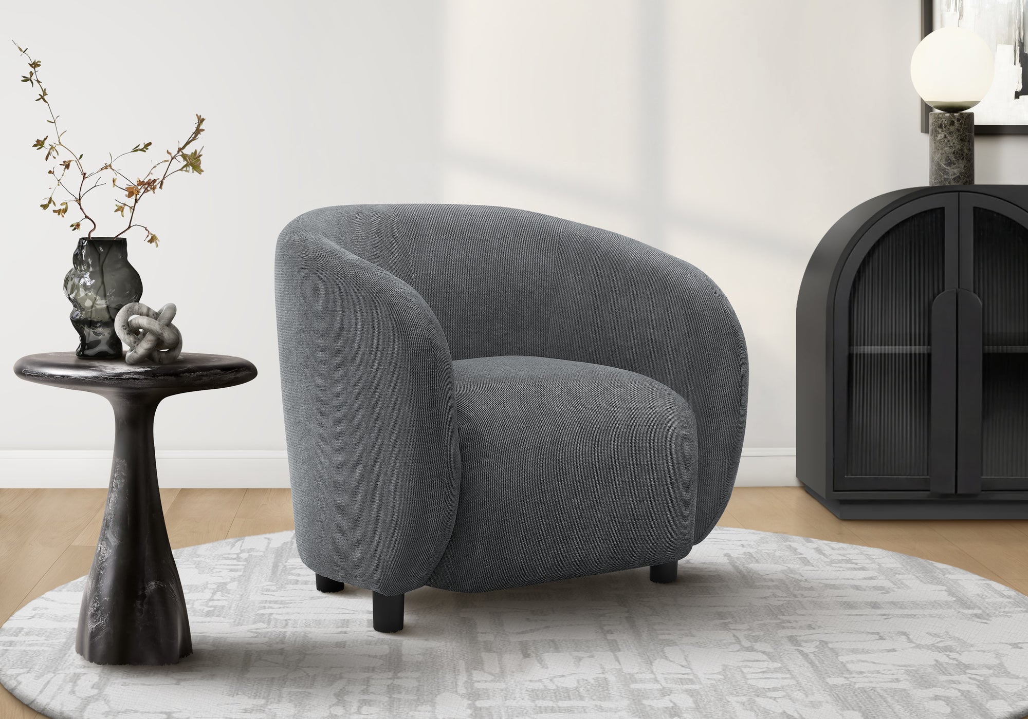 MN-318063    Accent Chair, 29"h, Upholstered, Living Room, Bedroom, Dark Grey Fabric, Black Legs, Contemporary, Modern