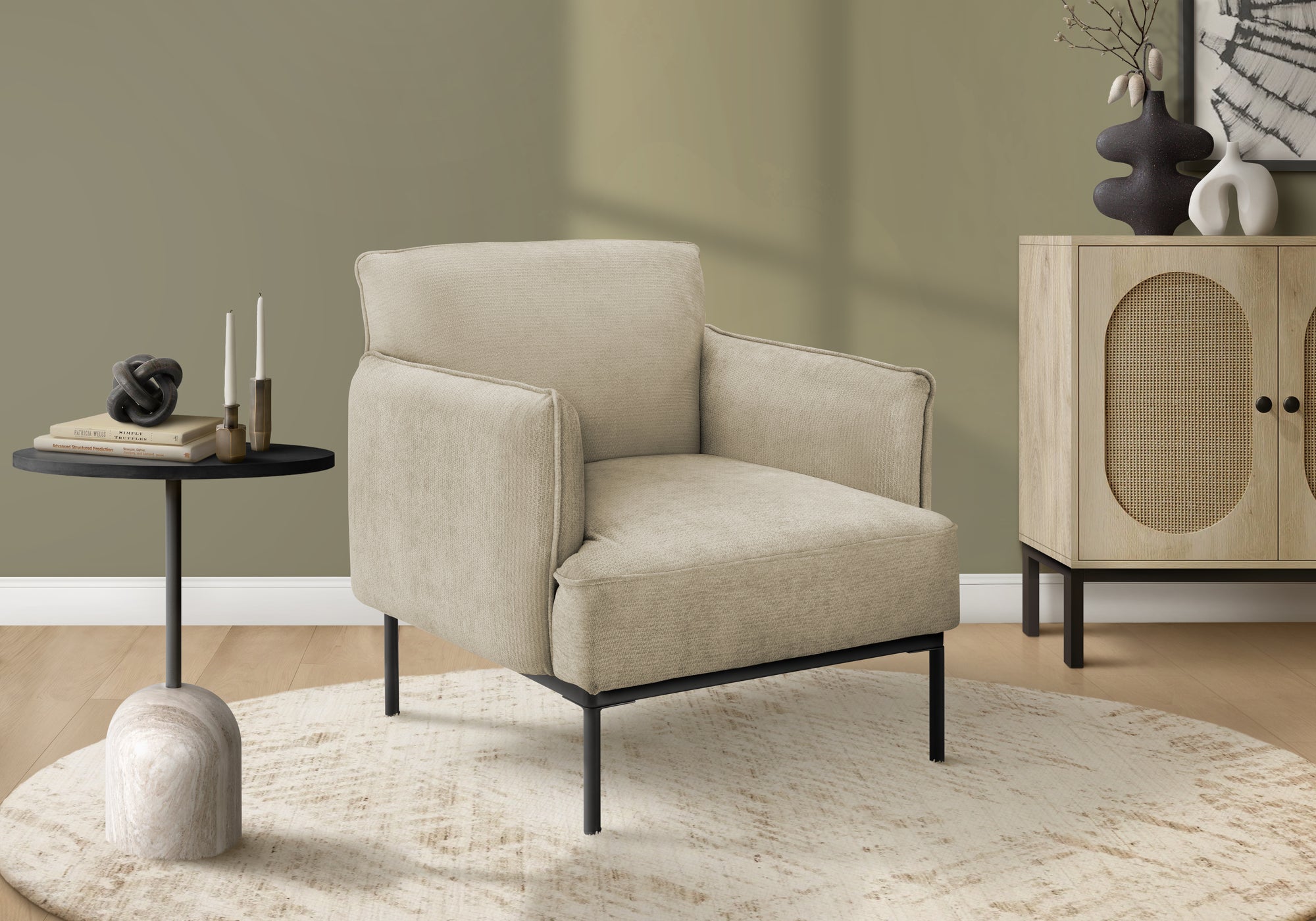 MN-L338081    Accent Chair, 33" H, Upholstered, Living Room, Bedroom, Beige Fabric, Contemporary, Modern