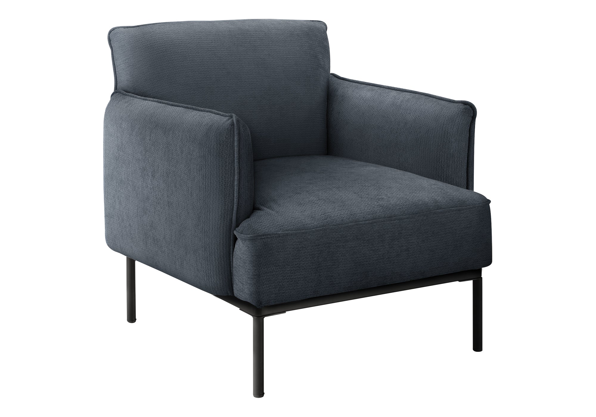 MN-L338082    Accent Chair, 33" H, Upholstered, Living Room, Bedroom, Blue Fabric, Black Metal Legs, Contemporary, Modern