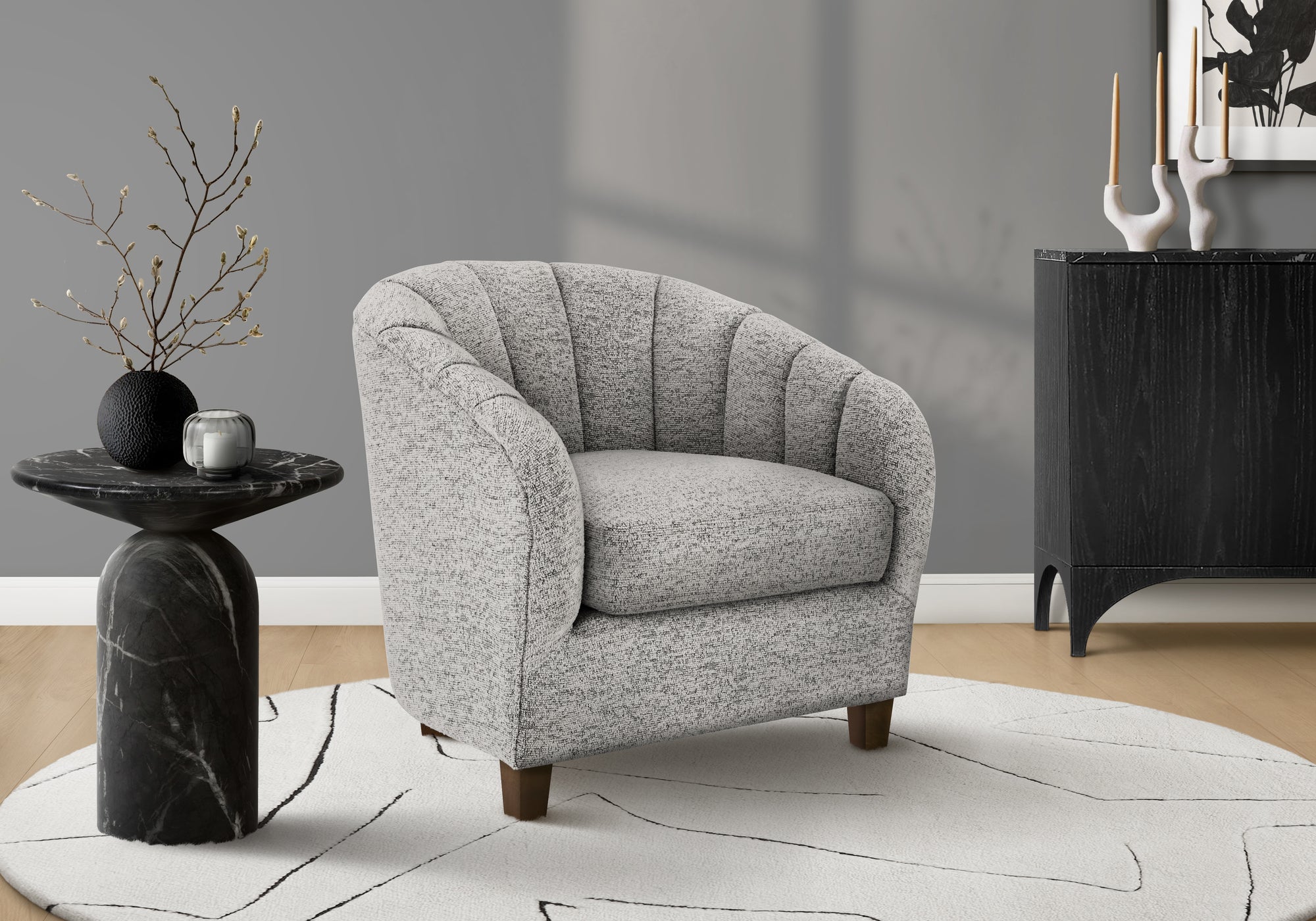 MN-C398090    Accent Chair, 31"h, Upholstered, Living Room, Bedroom, Silver Fabric, Contemporary, Modern, Transitional