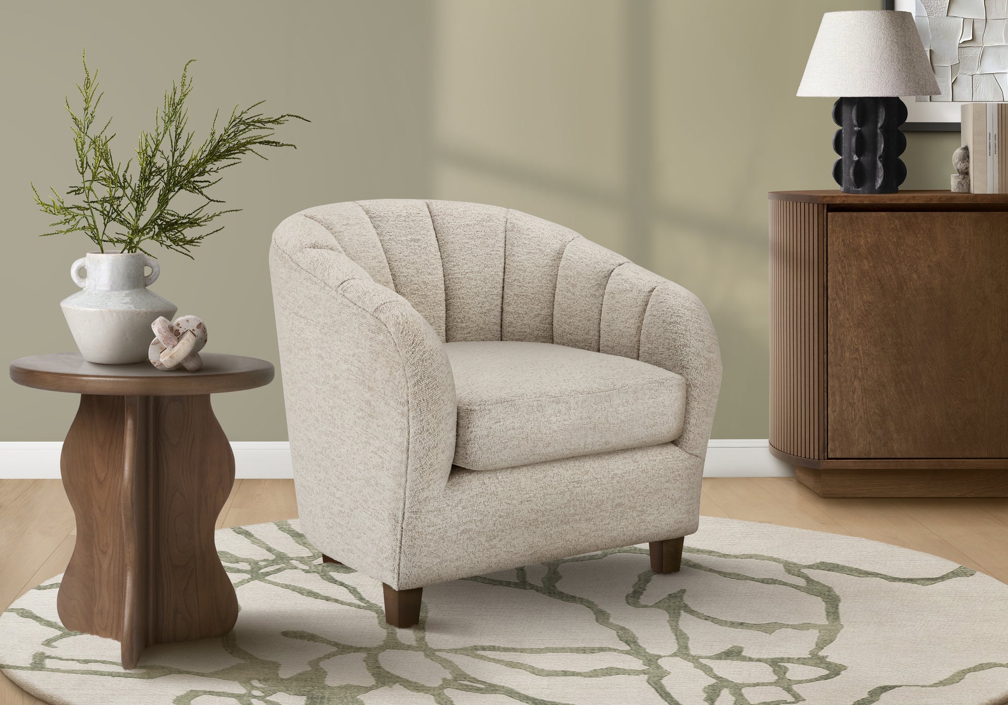 MN-C398091    Accent Chair, 31"h, Upholstered, Living Room, Bedroom, Cream Fabric, Contemporary, Modern, Transitional