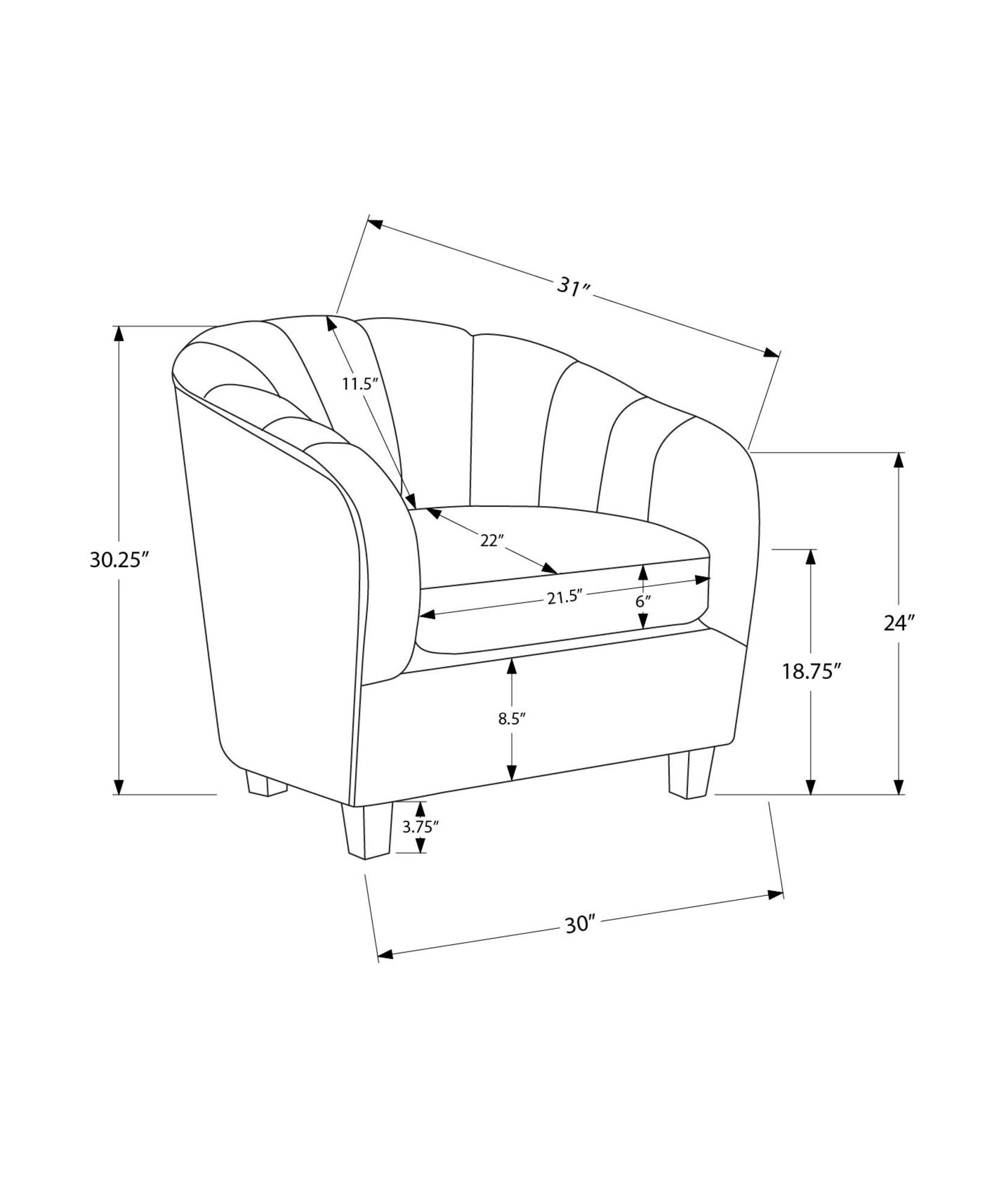 MN-C398092    Accent Chair, 31"h, Upholstered, Living Room, Bedroom, Dark Grey Fabric, Contemporary, Modern, Transitional