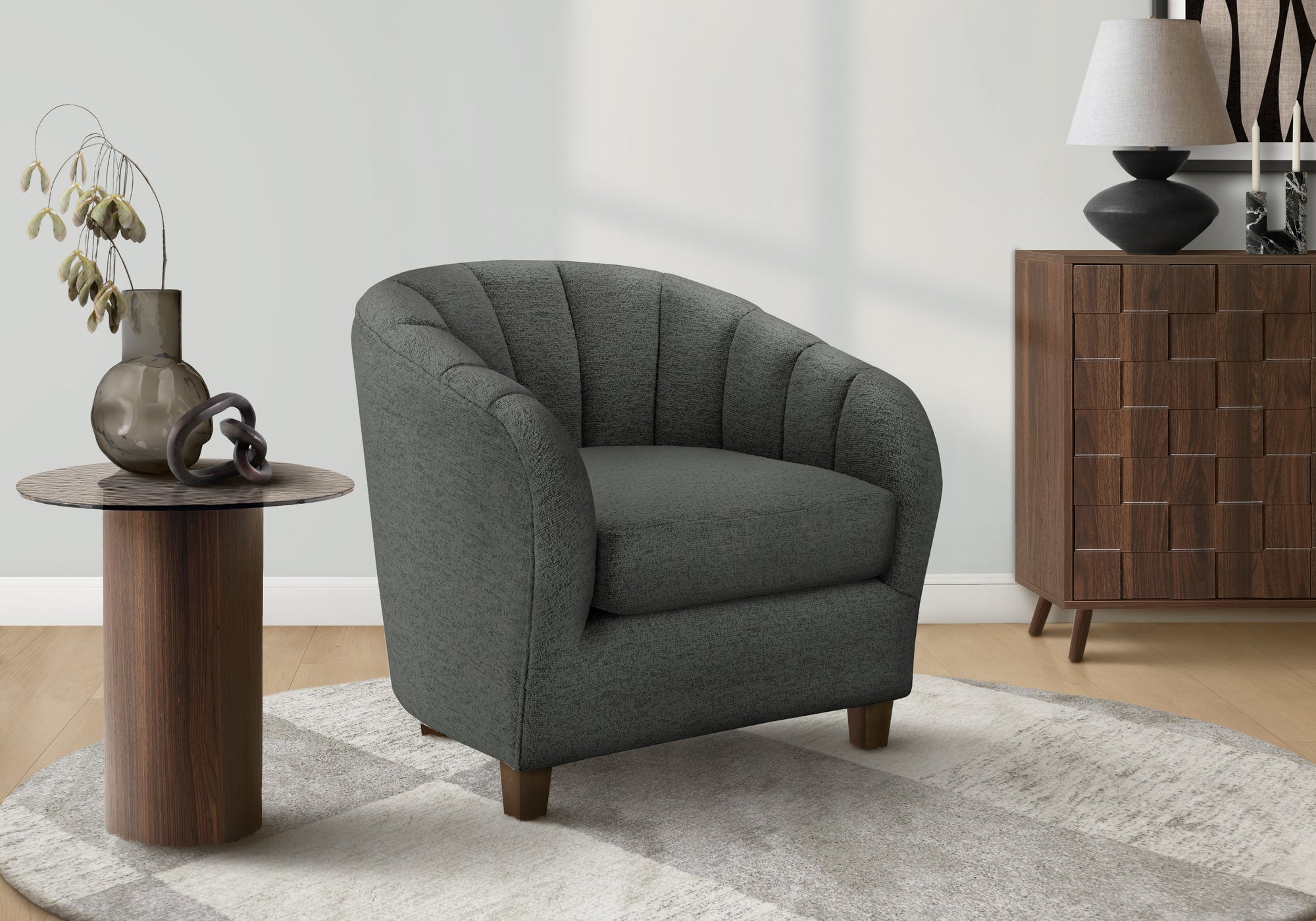 MN-C398092    Accent Chair, 31"h, Upholstered, Living Room, Bedroom, Dark Grey Fabric, Contemporary, Modern, Transitional