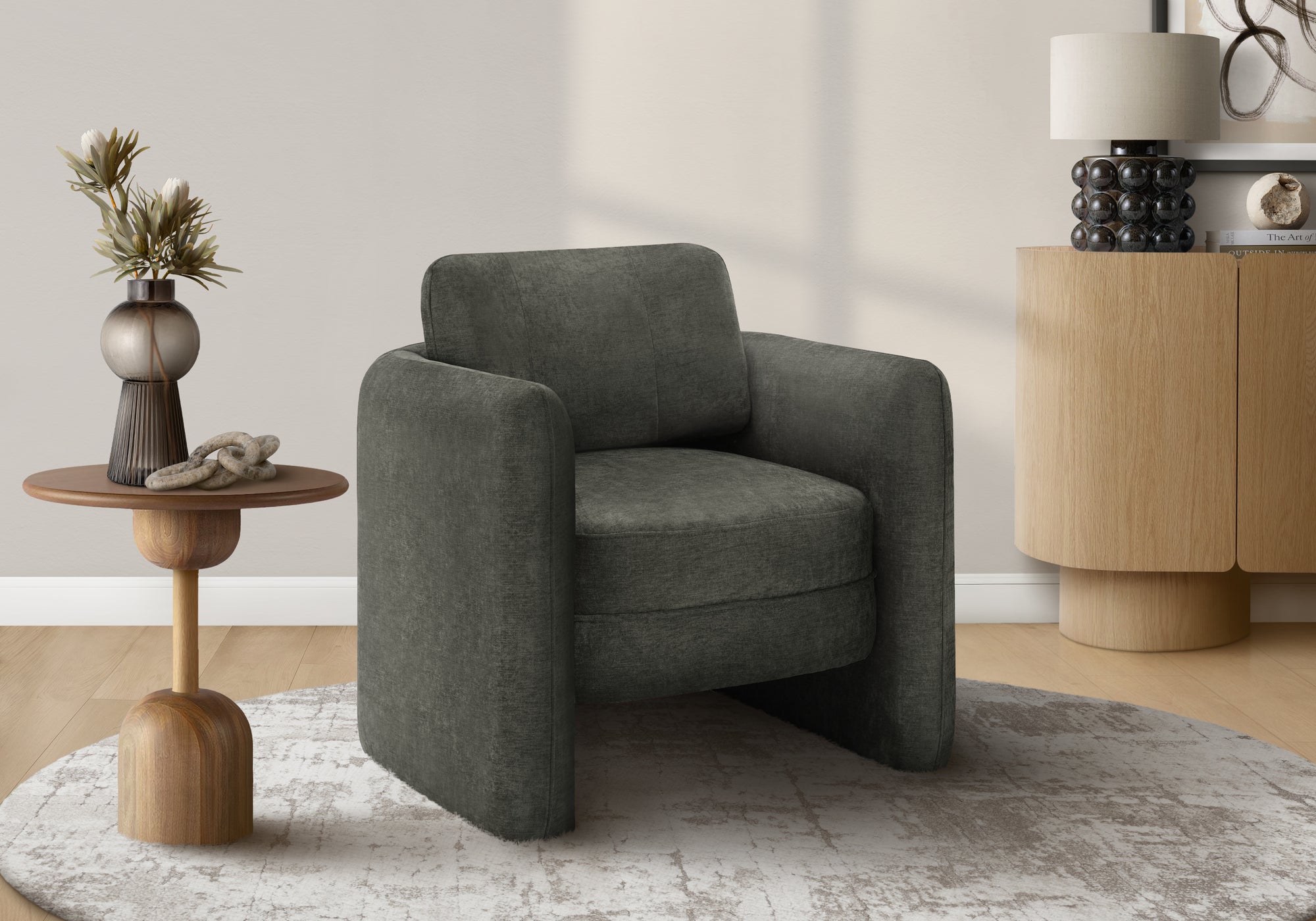 MN-B428095    Accent Chair, 32"h, Upholstered, Living Room, Bedroom, Dark Grey Fabric, Contemporary, Modern