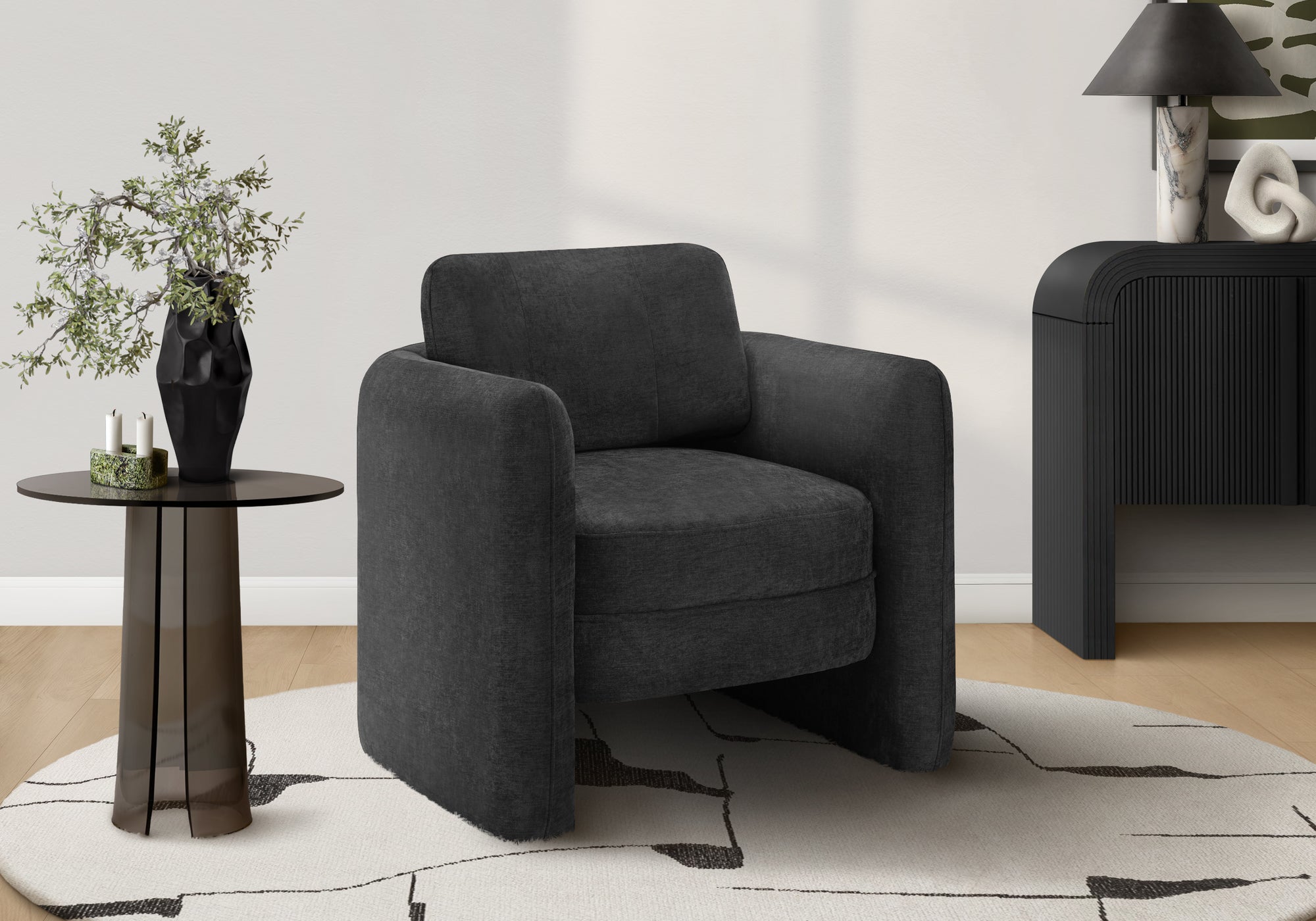MN-B428096    Accent Chair, 32"h, Upholstered, Living Room, Bedroom, Black Fabric, Contemporary, Modern