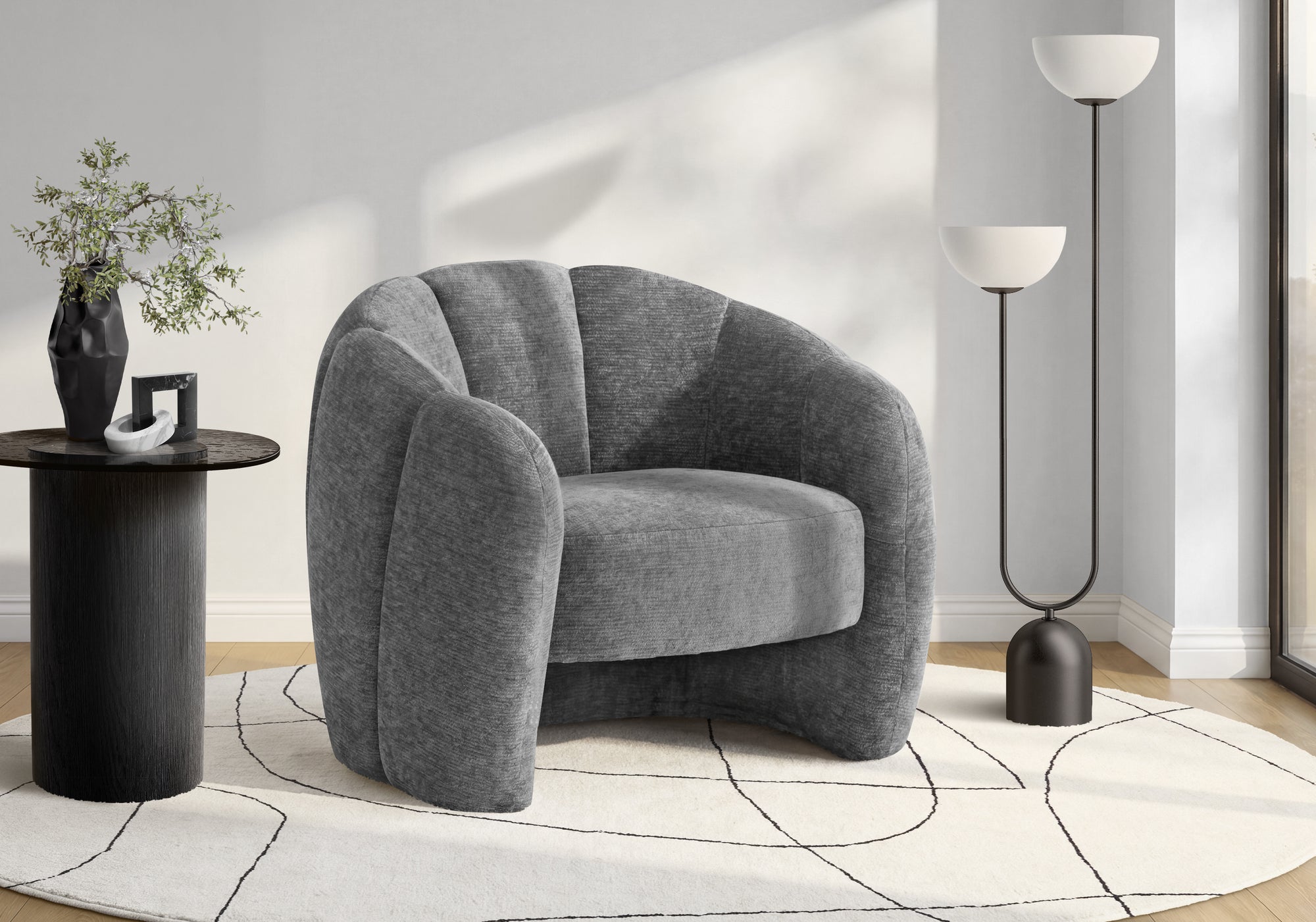 MN-808111    Accent Chair, 29"h, Upholstered, Dark Grey Fabric, Contemporary, Modern