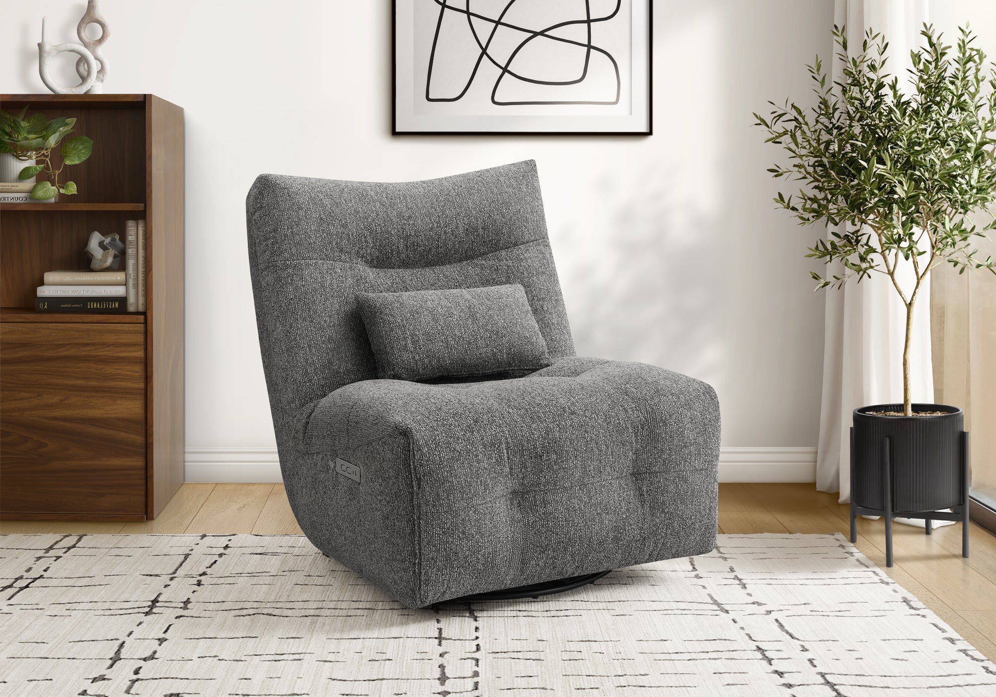 MN-838185    Reclining Chair, 35" Wide, Power Heat Massage, Power Recliner, Swivel, Glider, Upholstered, Dark Grey Fabric