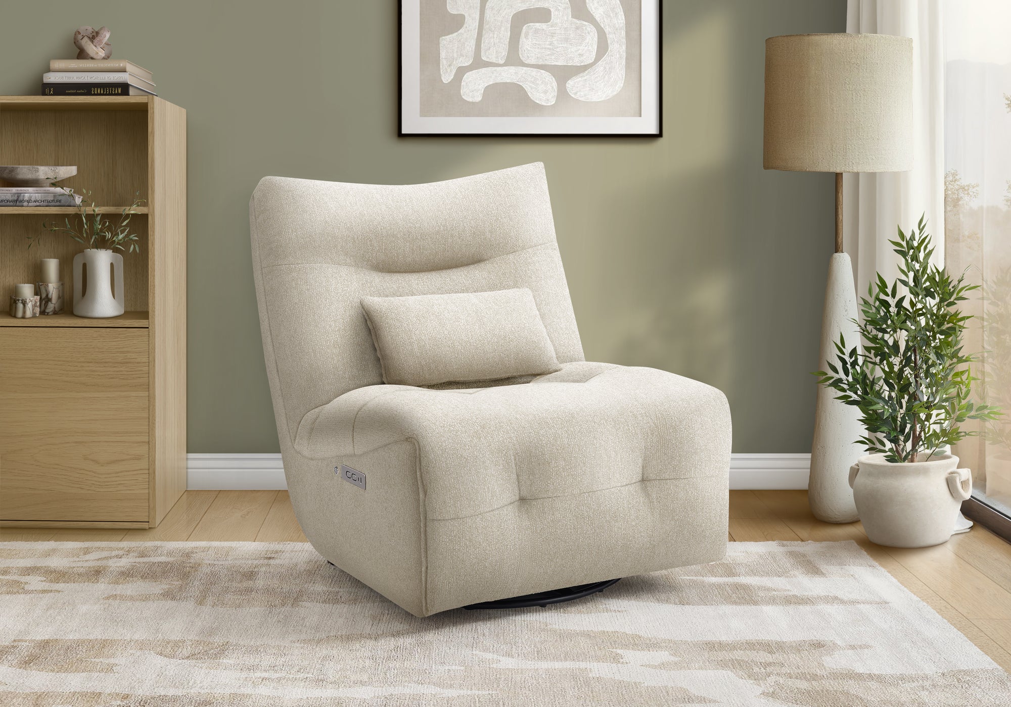 MN-858187    Reclining Chair, 35" Wide, Power Heat Massage, Power Recliner, Swivel, Glider, Upholstered, Beige Fabric
