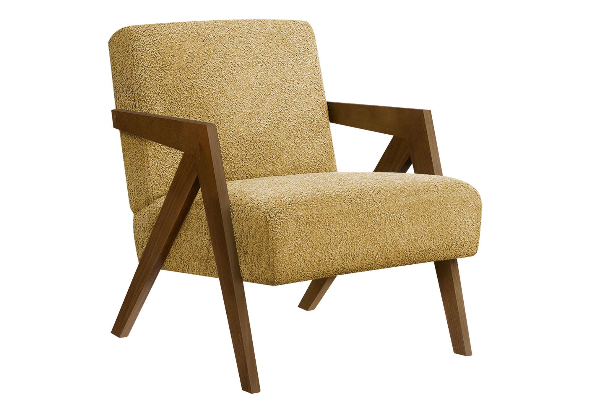 MN-J478302    Accent Chair, 30"h, Upholstered, Living Room, Bedroom, Yellow Fabric, Brown Walnut Solid Wood, Modern, Mid Century