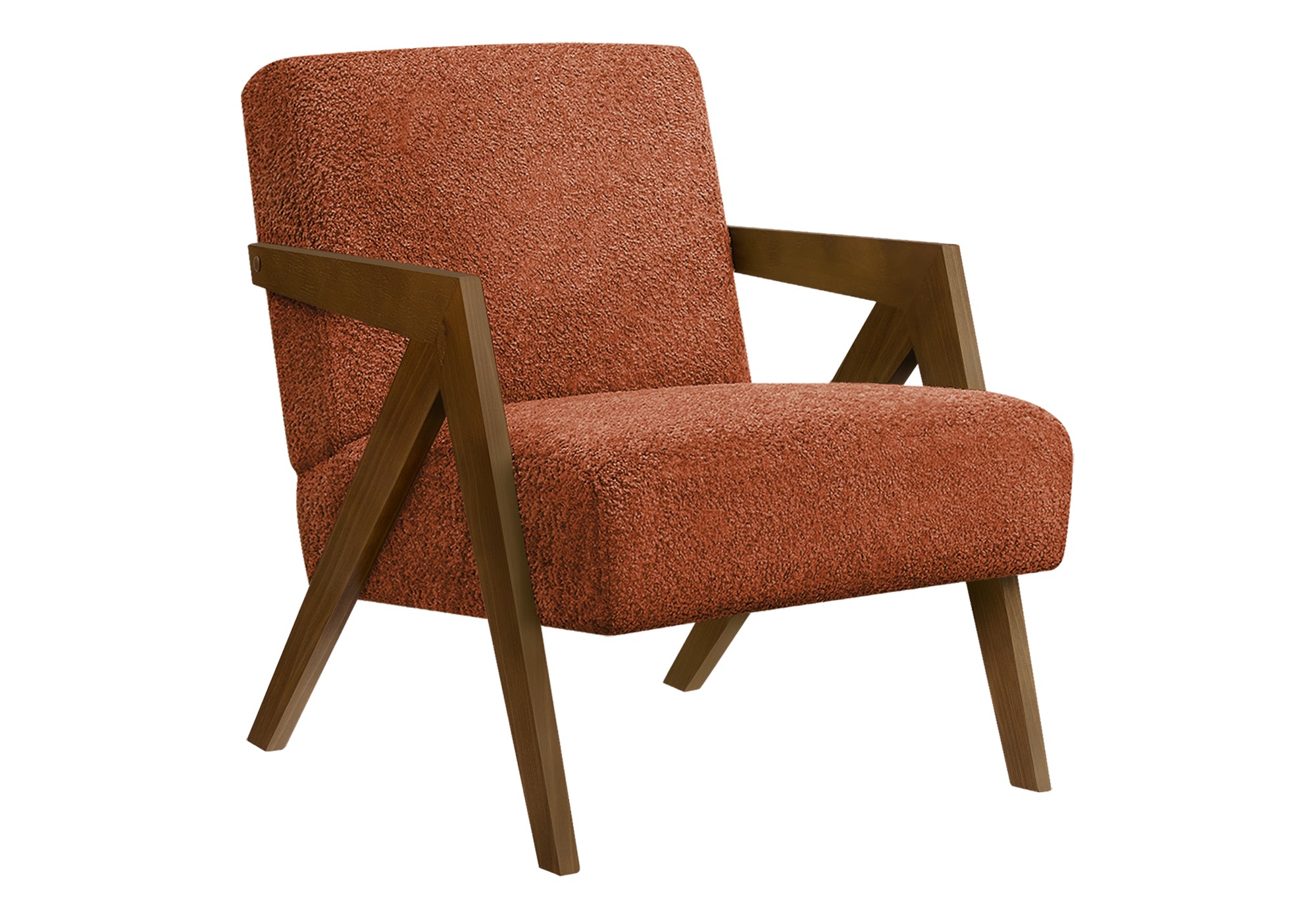 MN-J478303    Accent Chair, 30"h, Upholstered, Living Room, Bedroom, Red Fabric, Brown Walnut Solid Wood, Modern, Mid Century