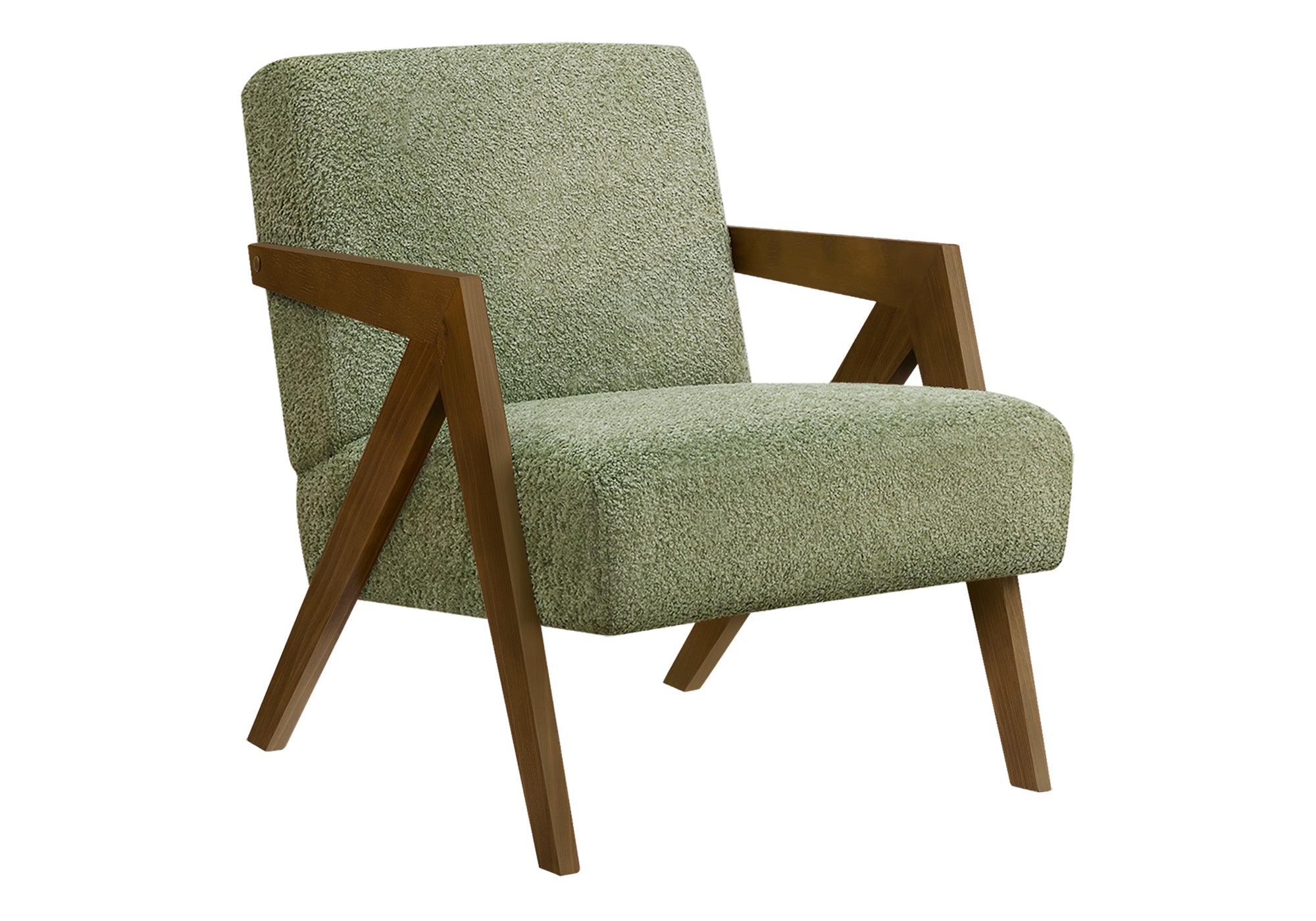 MN-J478304    Accent Chair, 30"h, Upholstered, Living Room, Bedroom, Green Fabric, Brown Walnut Solid Wood, Modern, Mid Century