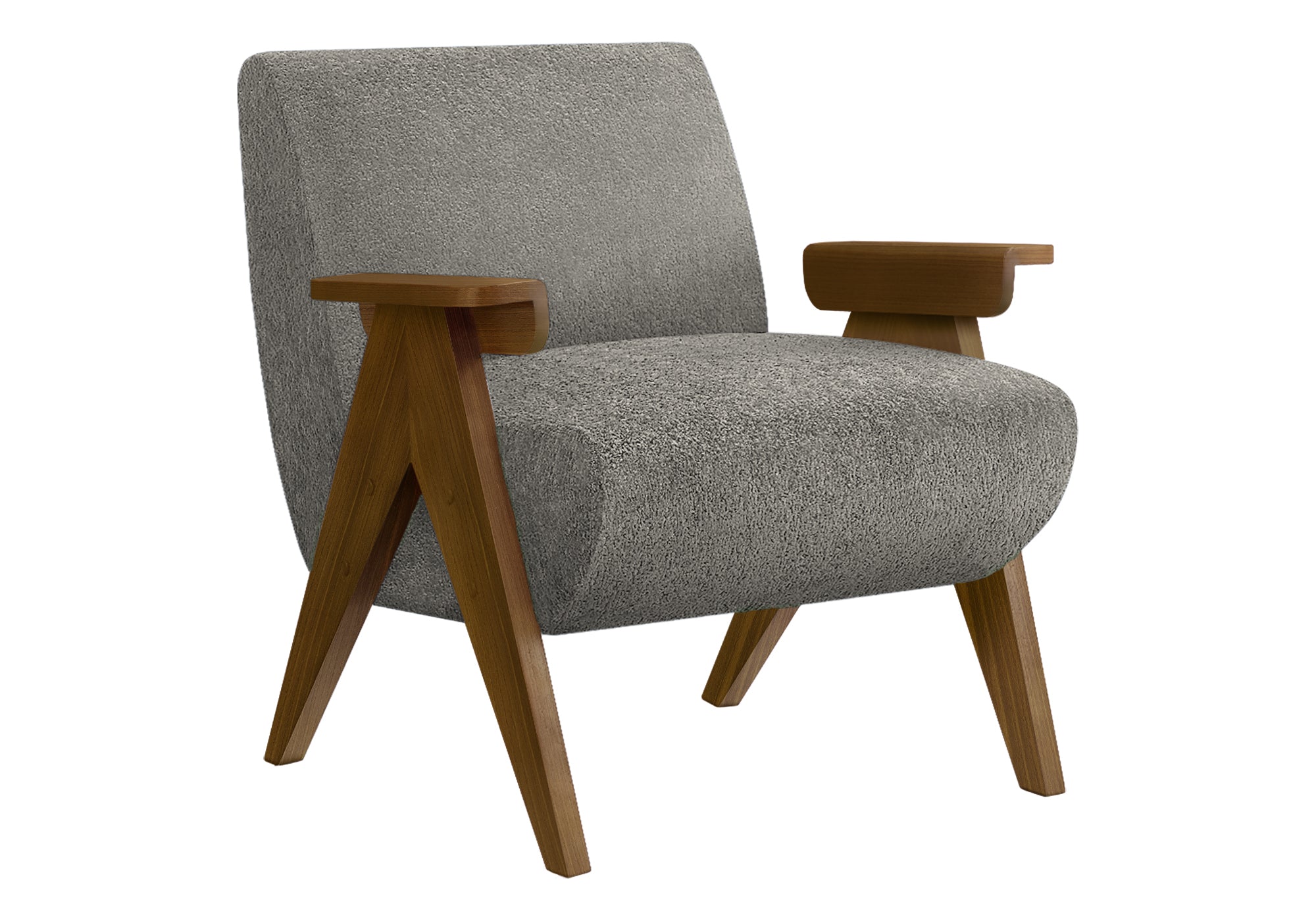 MN-H528312    Accent Chair, 31"h, Upholstered, Living Room, Bedroom, Dark Grey Fabric, Brown Walnut Solid Wood, Modern, Mid Century