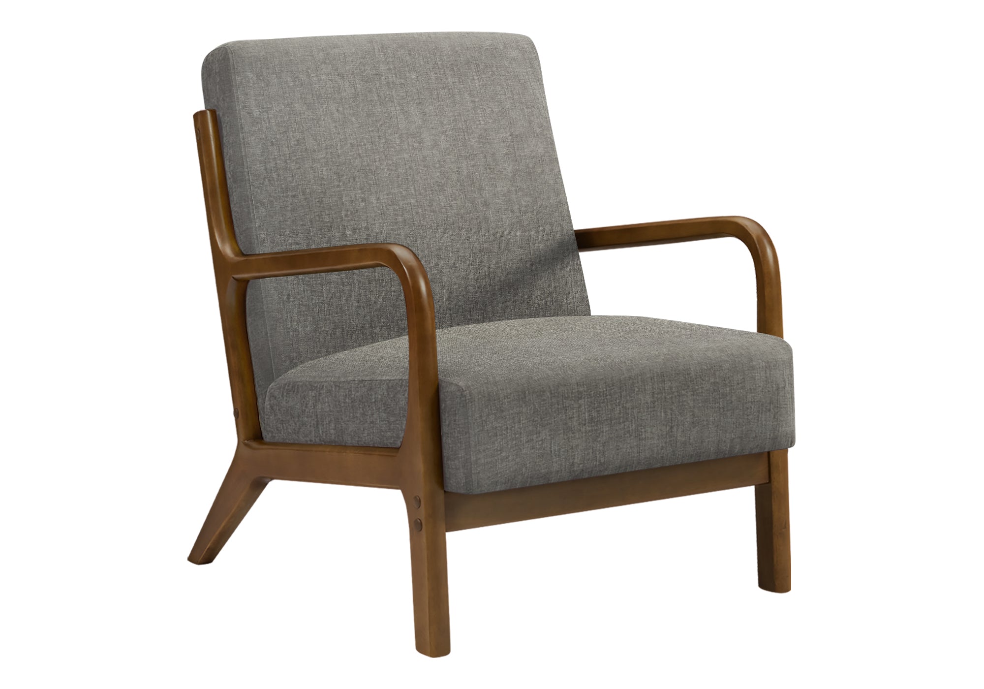 MN-V588330    Accent Chair, 34"h, Upholstered, Living Room, Bedroom, Dark Grey Fabric, Brown Walnut Solid Wood, Modern, Mid Century