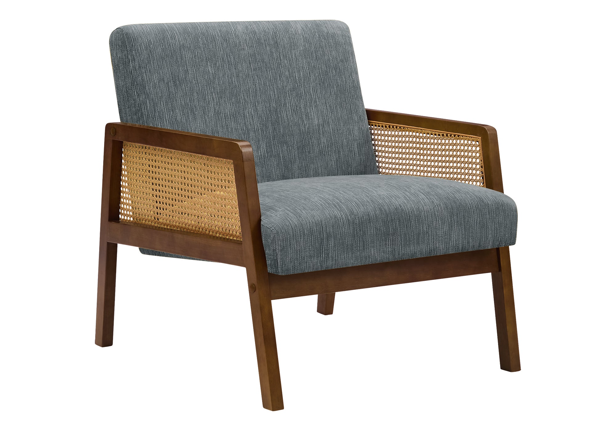 MN-U668339    Accent Chair, 30"h, Upholstered, Blue Fabric, Brown Walnut Solid Wood, Modern