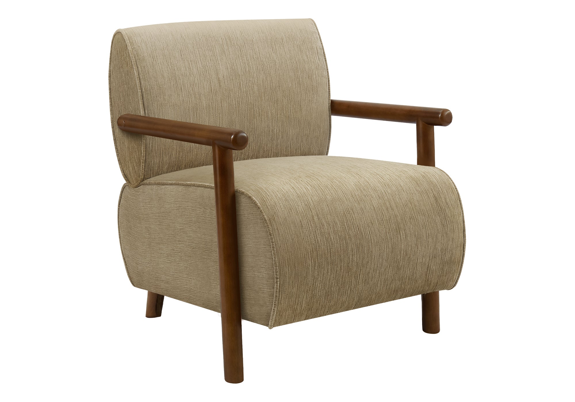 MN-G668340    Accent Chair, 31"h, Upholstered, Living Room, Bedroom, Light Brown Fabric, Brown Walnut Solid Wood, Modern, Mid Century