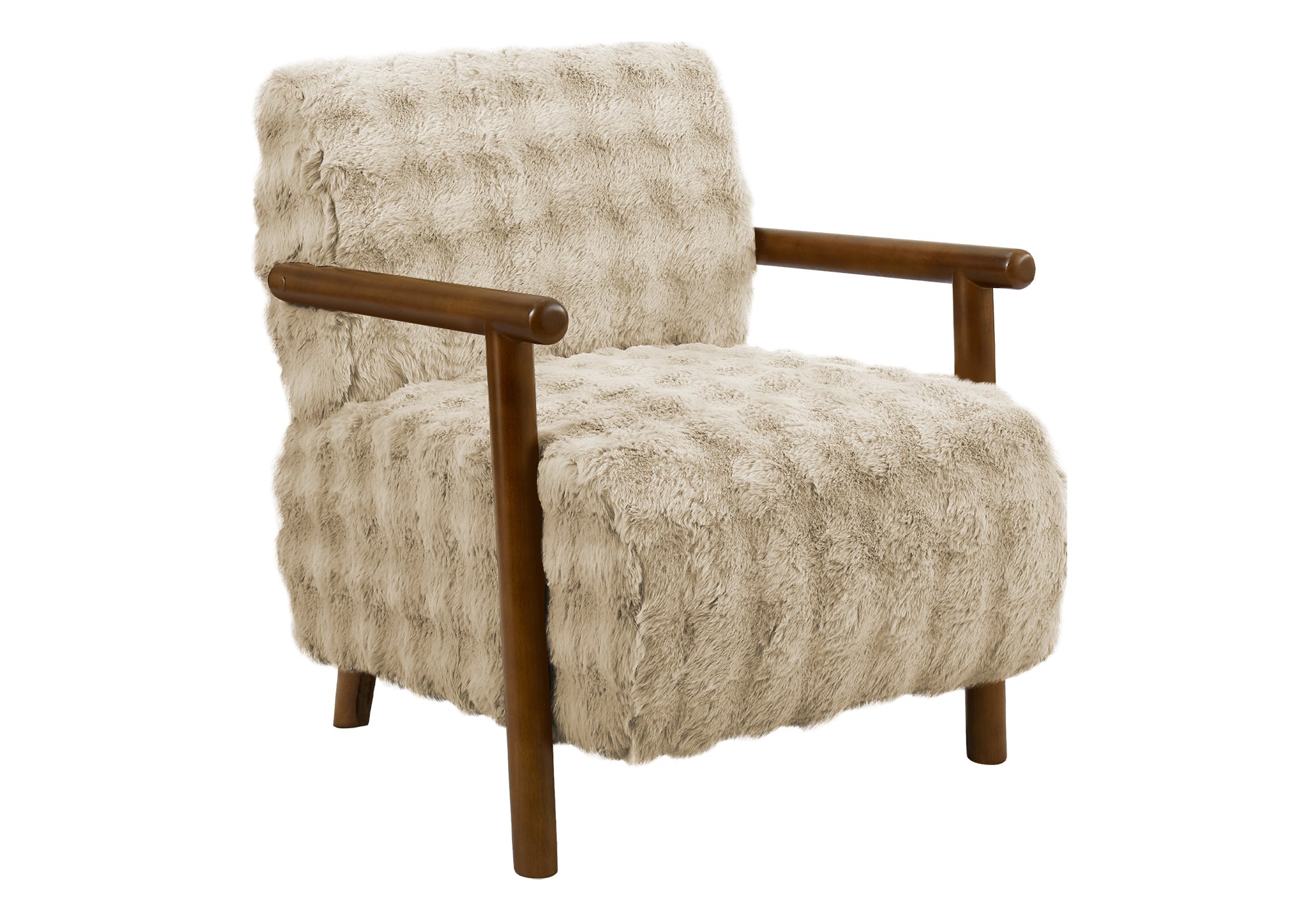 MN-G668343    Accent Chair, 31"h, Upholstered, Living Room, Bedroom, Light Brown Fabric, Brown Walnut Solid Wood, Modern, Mid Century