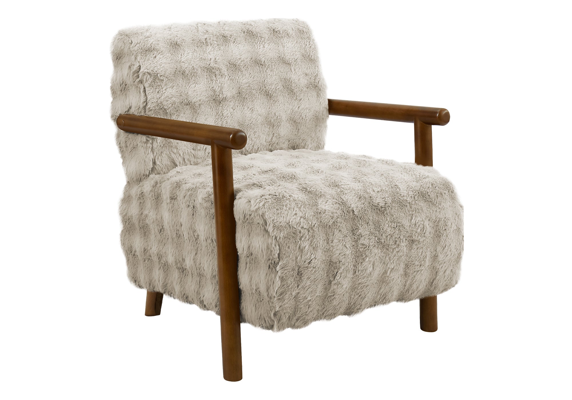 MN-G668344    Accent Chair, 31"h, Upholstered, Living Room, Bedroom, Light Grey Fabric, Brown Walnut Solid Wood, Modern, Mid Century