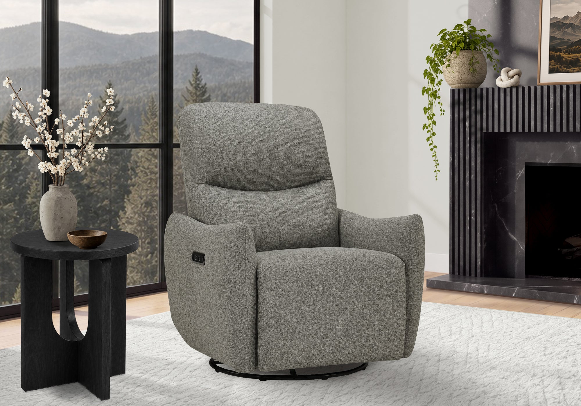 MN-G248400    Reclining Chair, 31" Wide, Power Recliner, Glider, Swivel, Usb Ports Included, Upholstered, Light Grey Fabric