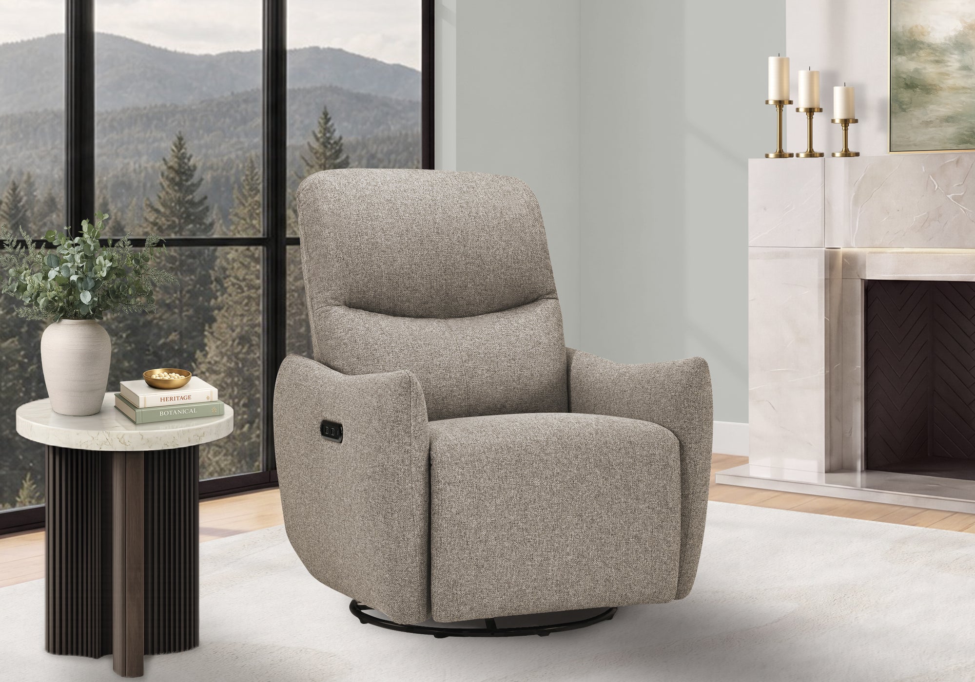 MN-G248402    Reclining Chair, 31" Wide, Power Recliner, Glider, Swivel, Usb Ports Included, Upholstered, Light Brown Fabric