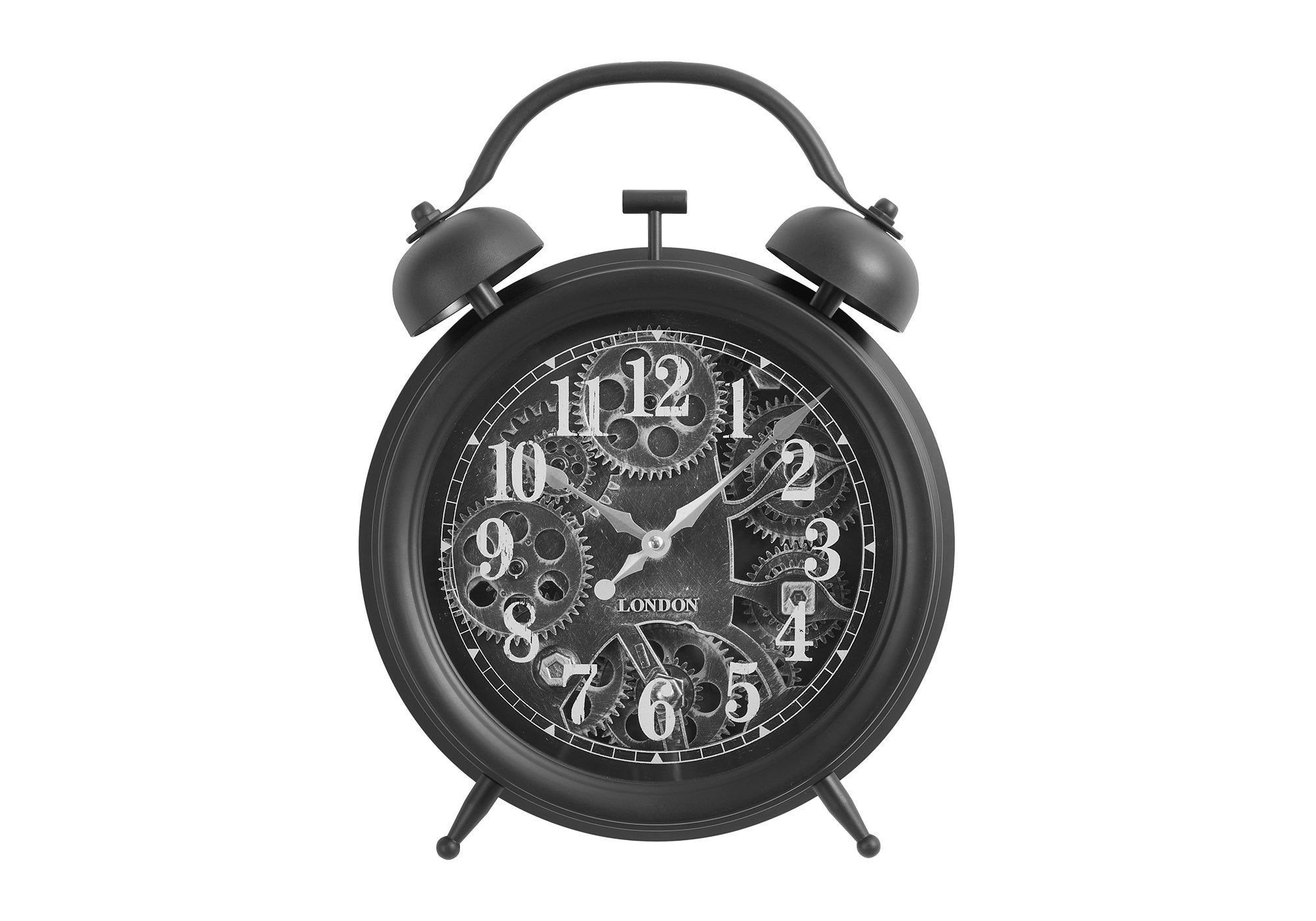 MN-139015    Clocks, 12" Round, Gear Mechanism, Table Clock, Black, Transitional