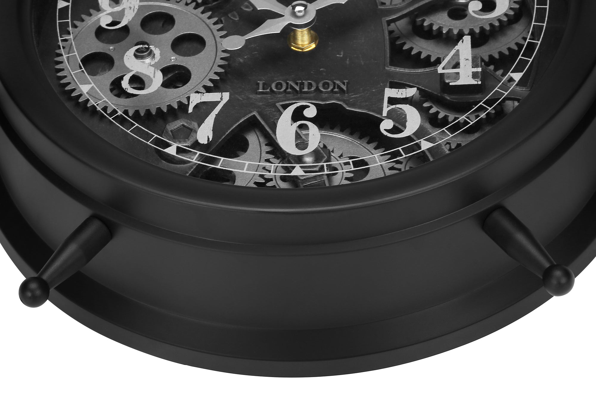 MN-139015    Clocks, 12" Round, Gear Mechanism, Table Clock, Black, Transitional