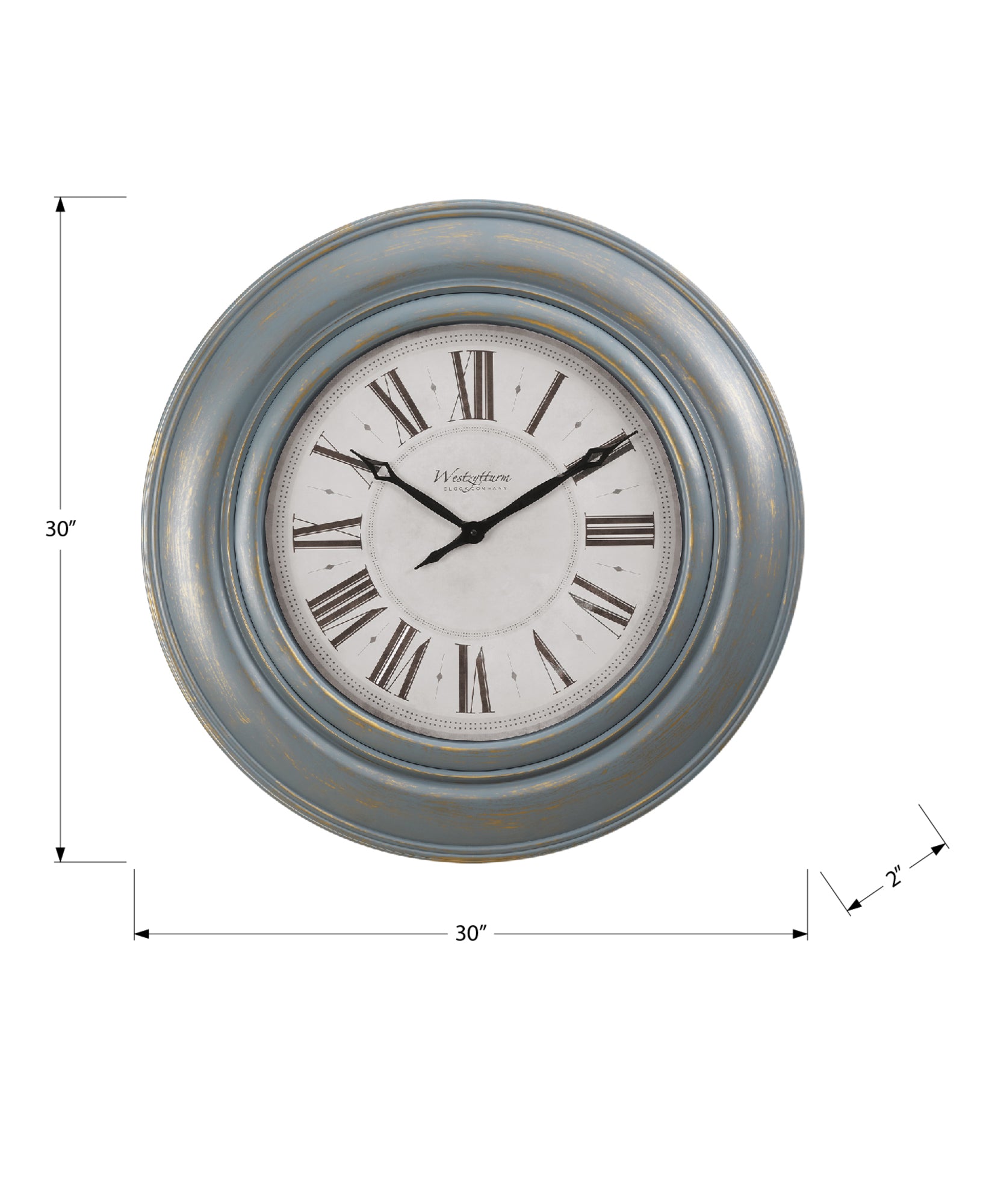 MN-209028    Clocks, 30" Round, Large Oversized, Wall Clock, Antique Blue, Transitional