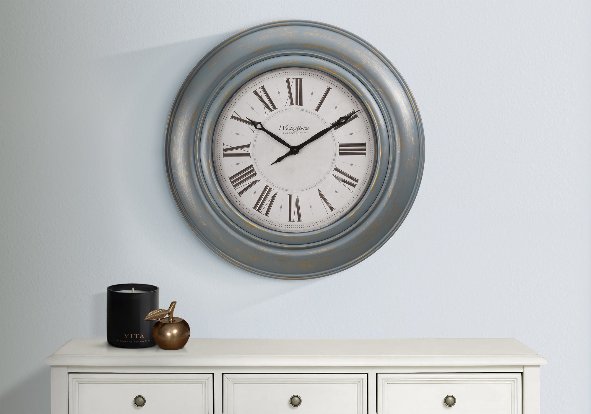 MN-209028    Clocks, 30" Round, Large Oversized, Wall Clock, Antique Blue, Transitional