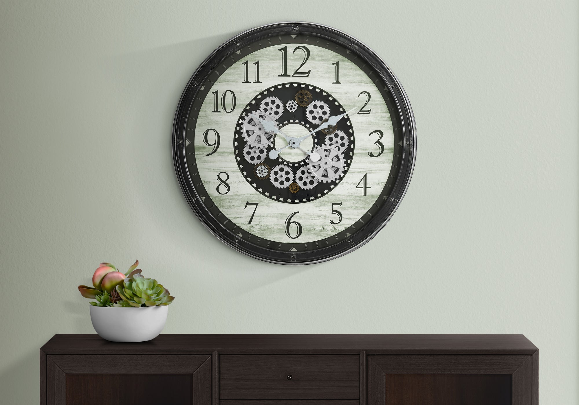 MN-229030    Clocks, 30" Round, Gear Mechanism, Large Oversized, Wall Clock, Brown, Transitional