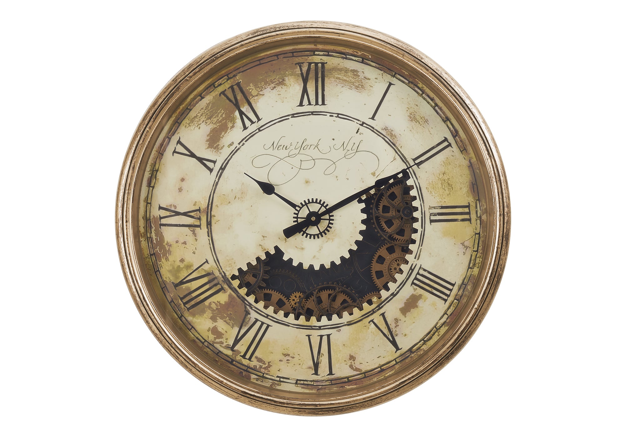 MN-269034    Clocks, 30" Round, Gear Mechanism, Large Oversized, Wall Clock, Antique Gold, Transitional