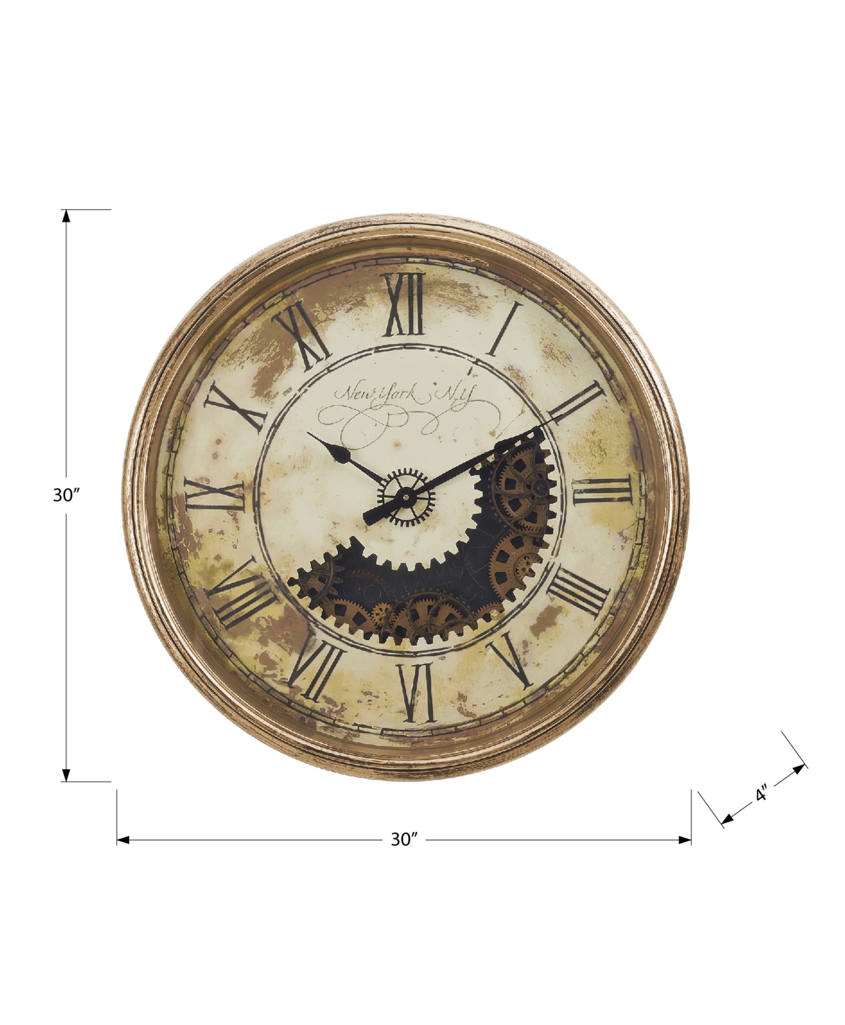 MN-269034    Clocks, 30" Round, Gear Mechanism, Large Oversized, Wall Clock, Antique Gold, Transitional