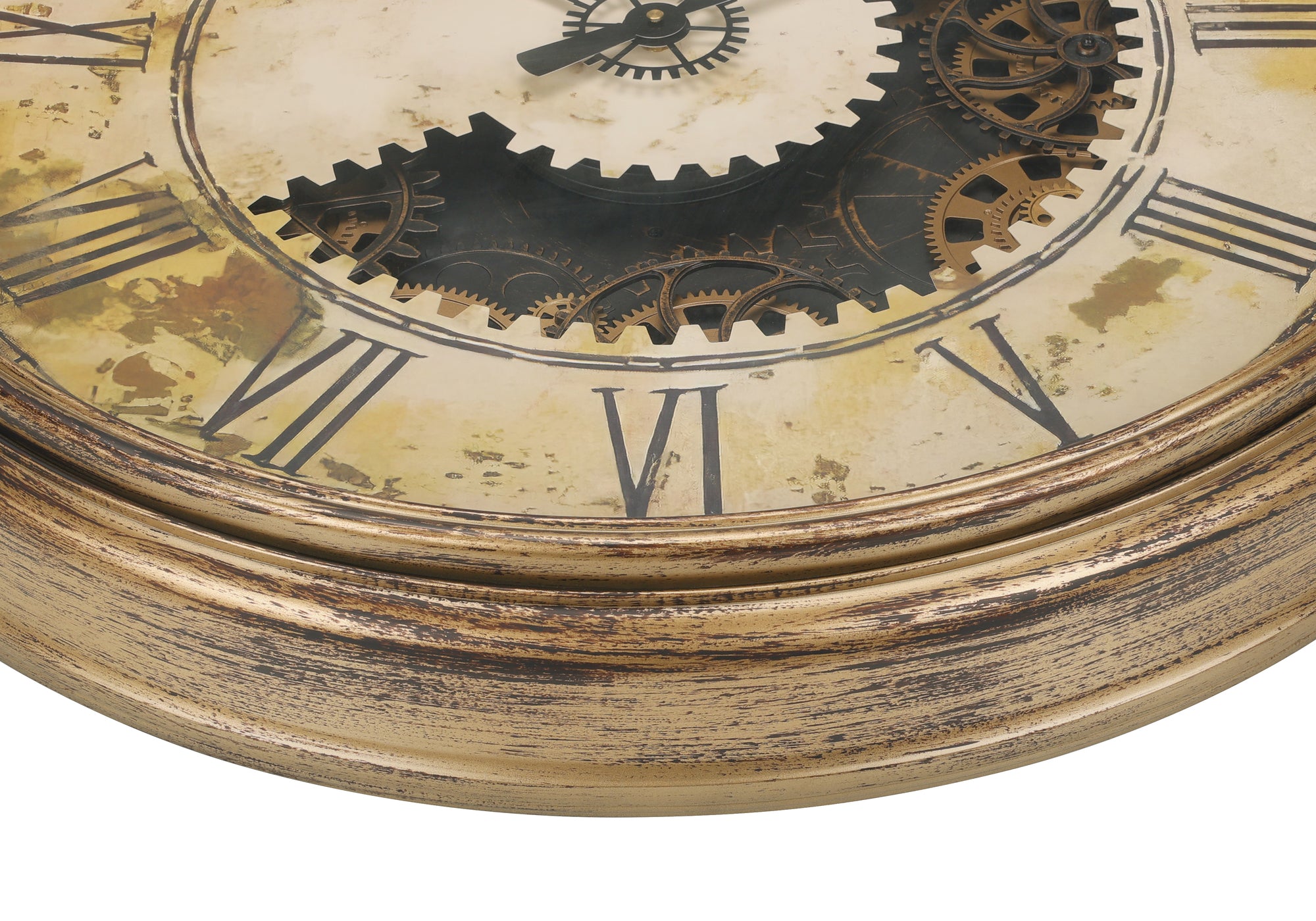 MN-269034    Clocks, 30" Round, Gear Mechanism, Large Oversized, Wall Clock, Antique Gold, Transitional