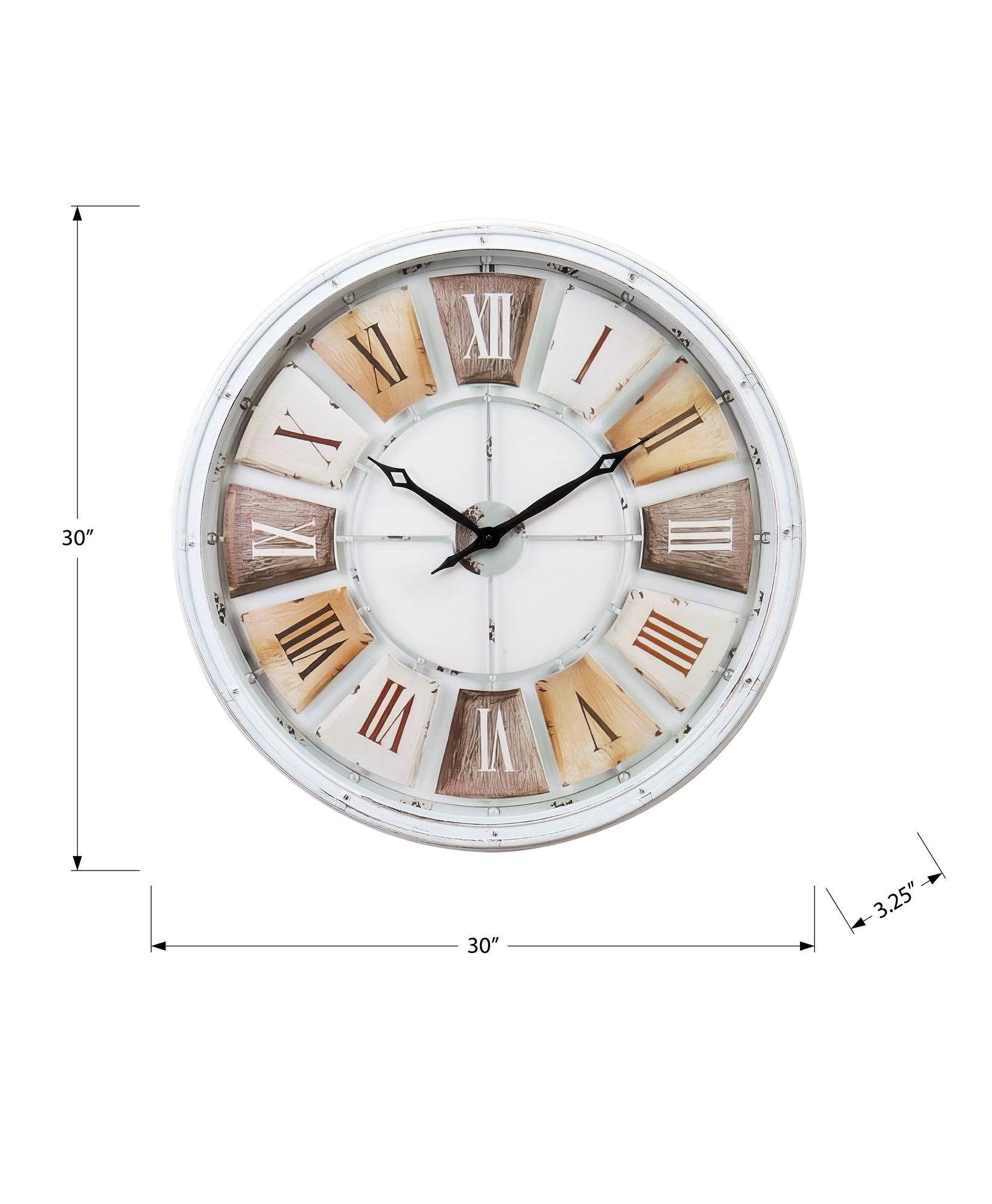 MN-D859036    Clocks, 30" Round, Large Oversized, Wall Clock, Antique White, Natural, Transitional