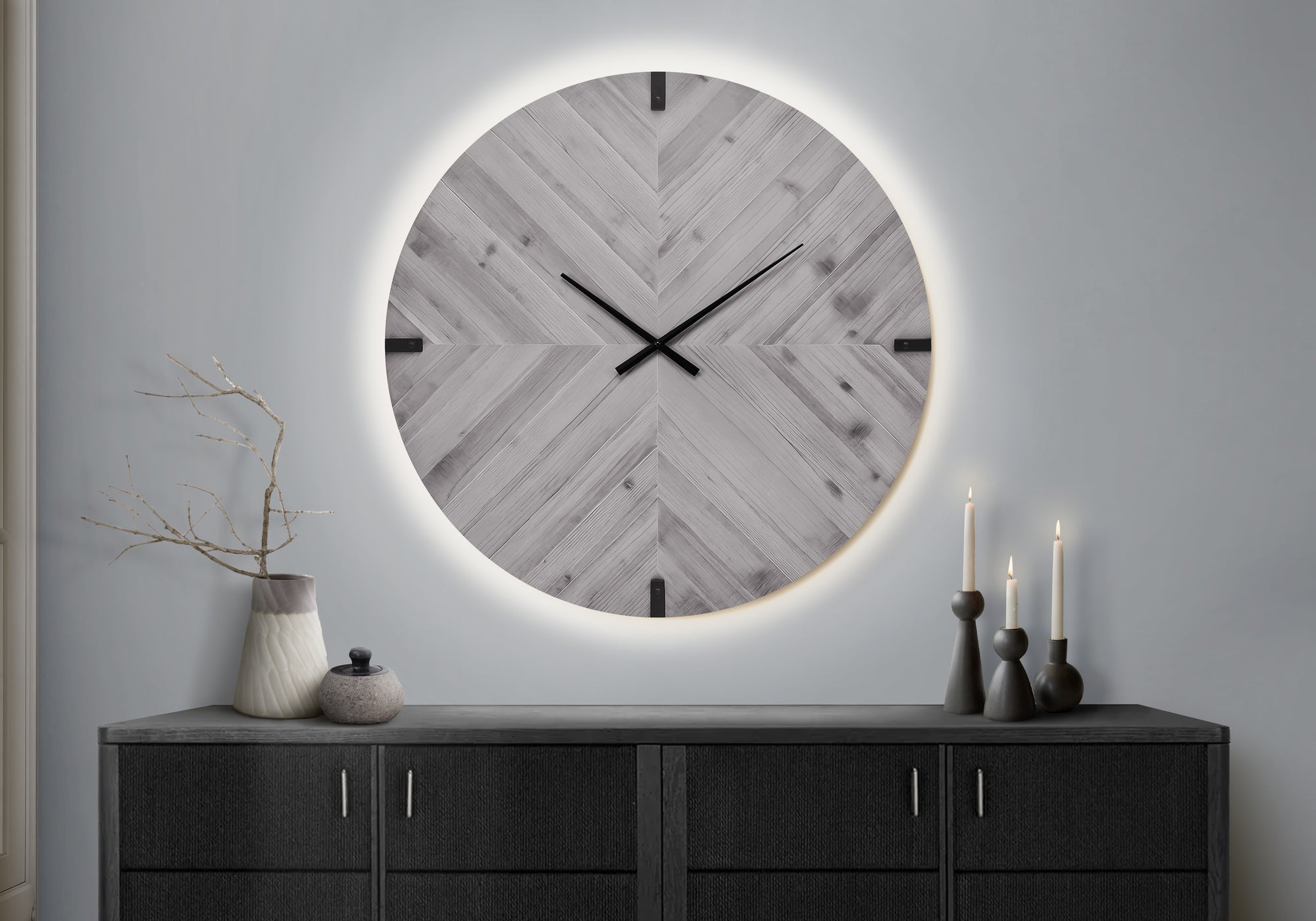 MN-879038    Clocks, 30" Round, Large Oversized, Wall Clock, Grey, Contemporary, Modern