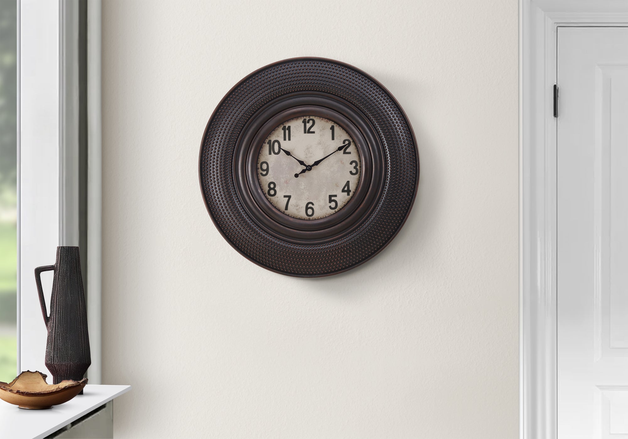 MN-329045    Clocks, 20" Round, Wall Clock, Antique Brown, Transitional